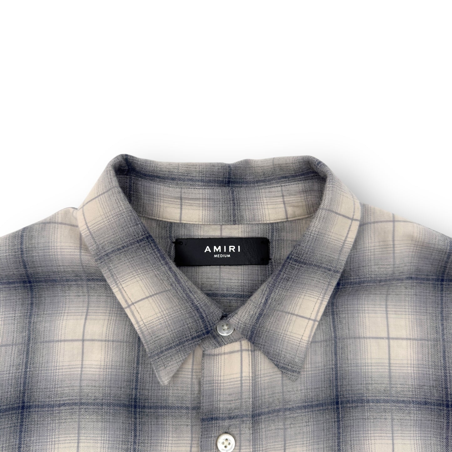 AMIRI FLANNEL LOGO APPLIQUÉ BRUSHED COTTON SHIRT BLUE / BLACK M