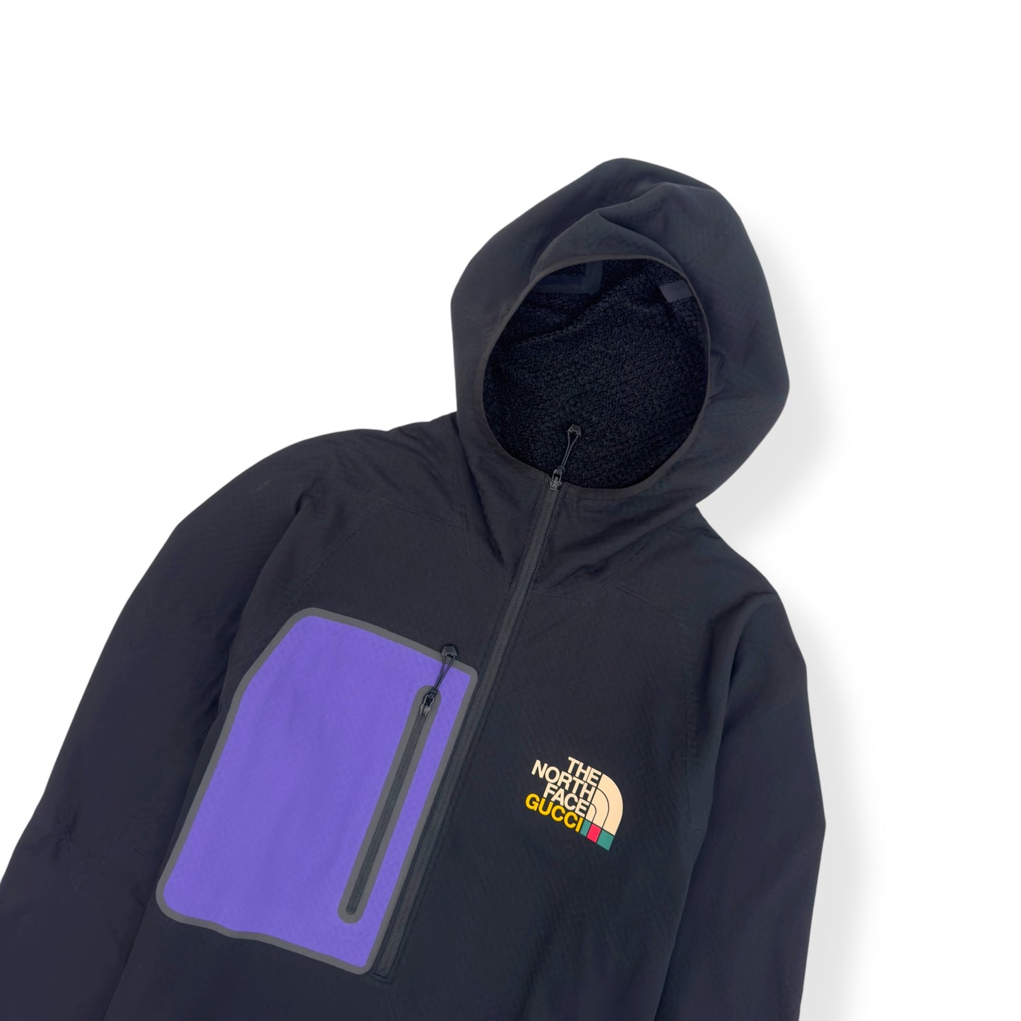 GUCCI X THE NORTH FACE F2W1 TECHNICAL FABRIC PULLOVER HOODIE BLACK / PURPLE M