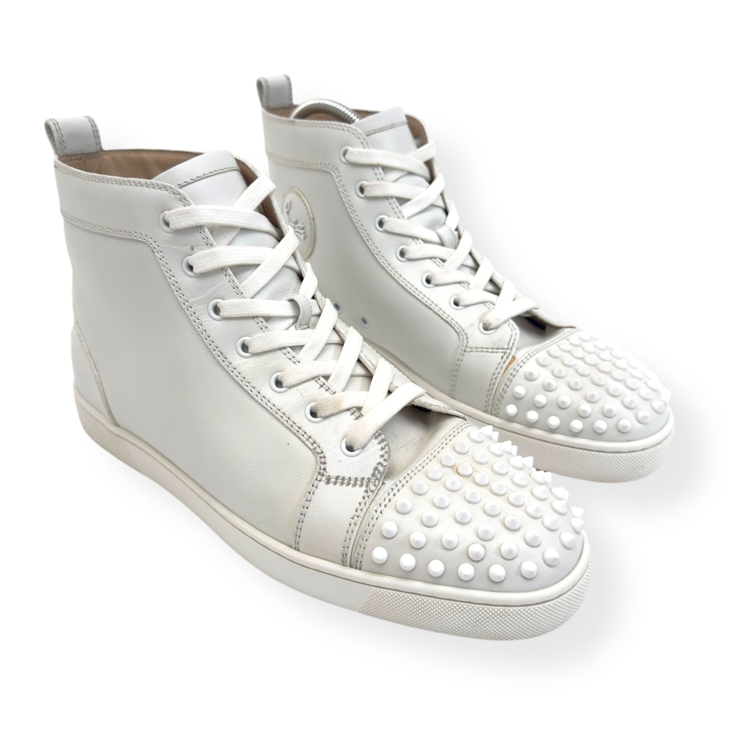 CHRISTIAN LOUBOUTIN LOU SPIKE FLAT CALF HIGH TOP SNEAKER WHITE UK10.5