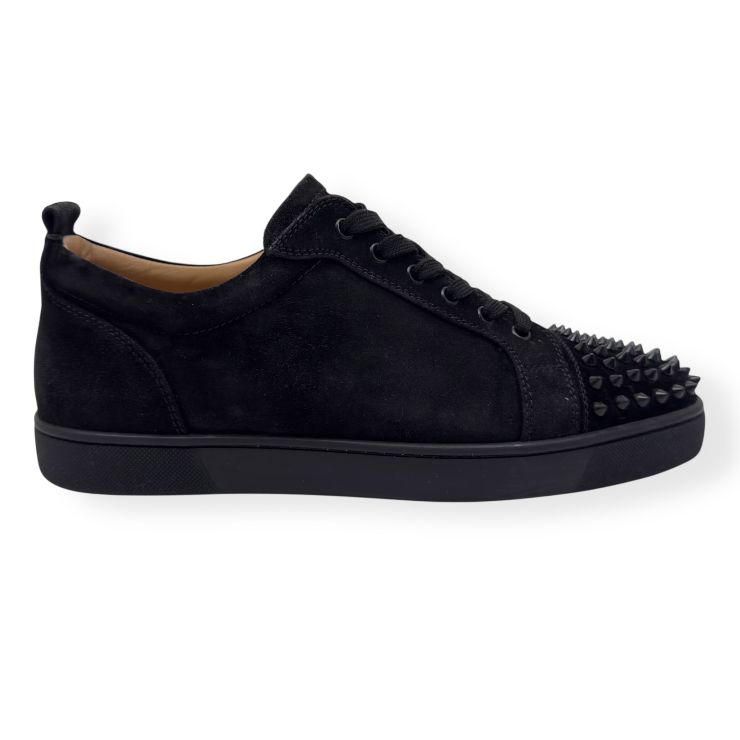 CHRISTIAN LOUBOUTIN LOUIS JUNIOR SPIKES SUEDE SNEAKER BLACK UK9.5