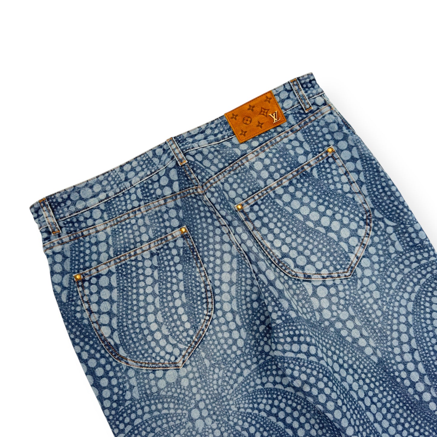 LOUIS VUITTON X YAYOI KUSAMA ALL OVER PUMPKIN GRAPHIC PRINT DENIM JEANS INDIGO W34” / L