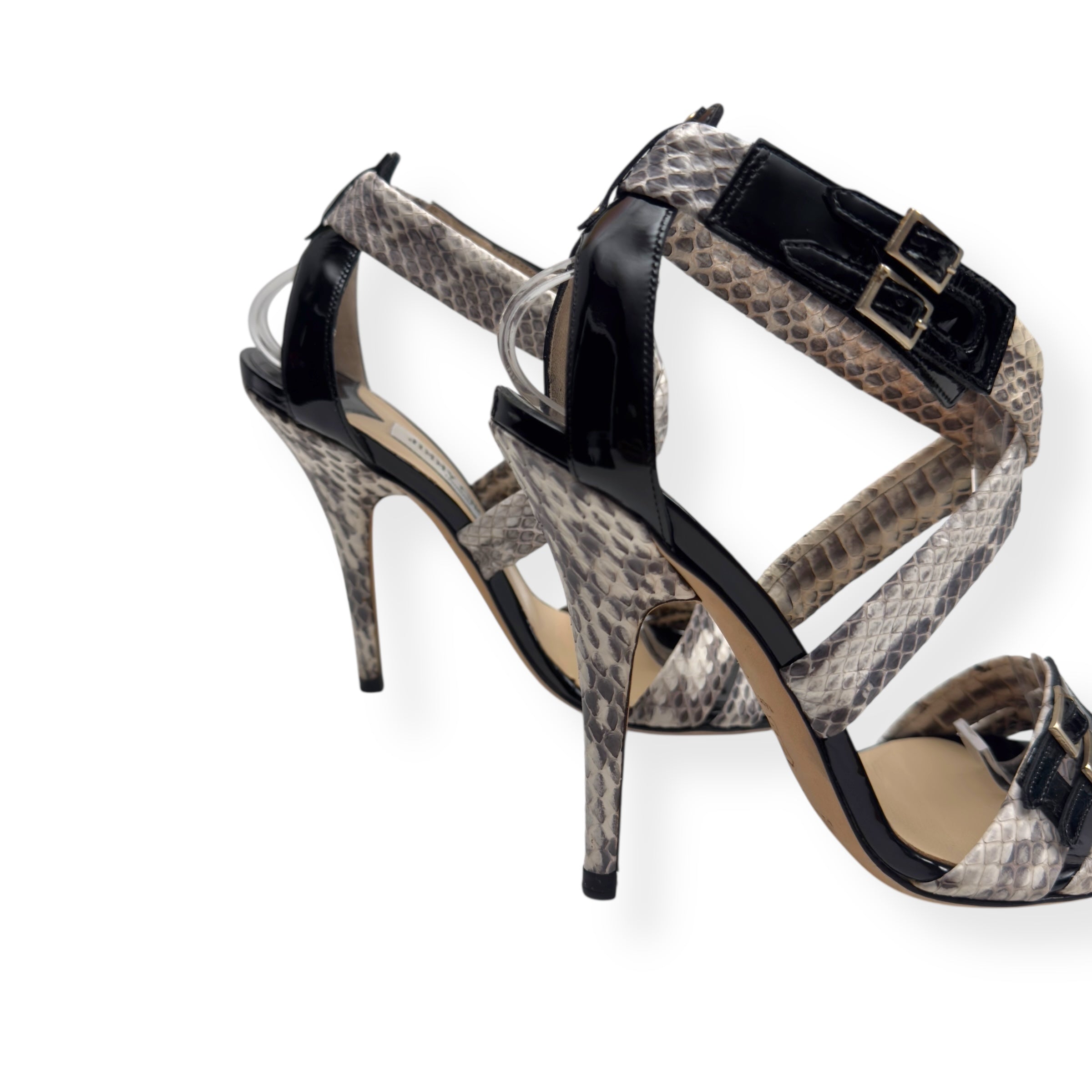 JIMMY CHOO ELAPHE PYTHON / PATENT LEATHER HEELS GREY / BLACK 36 / UK3