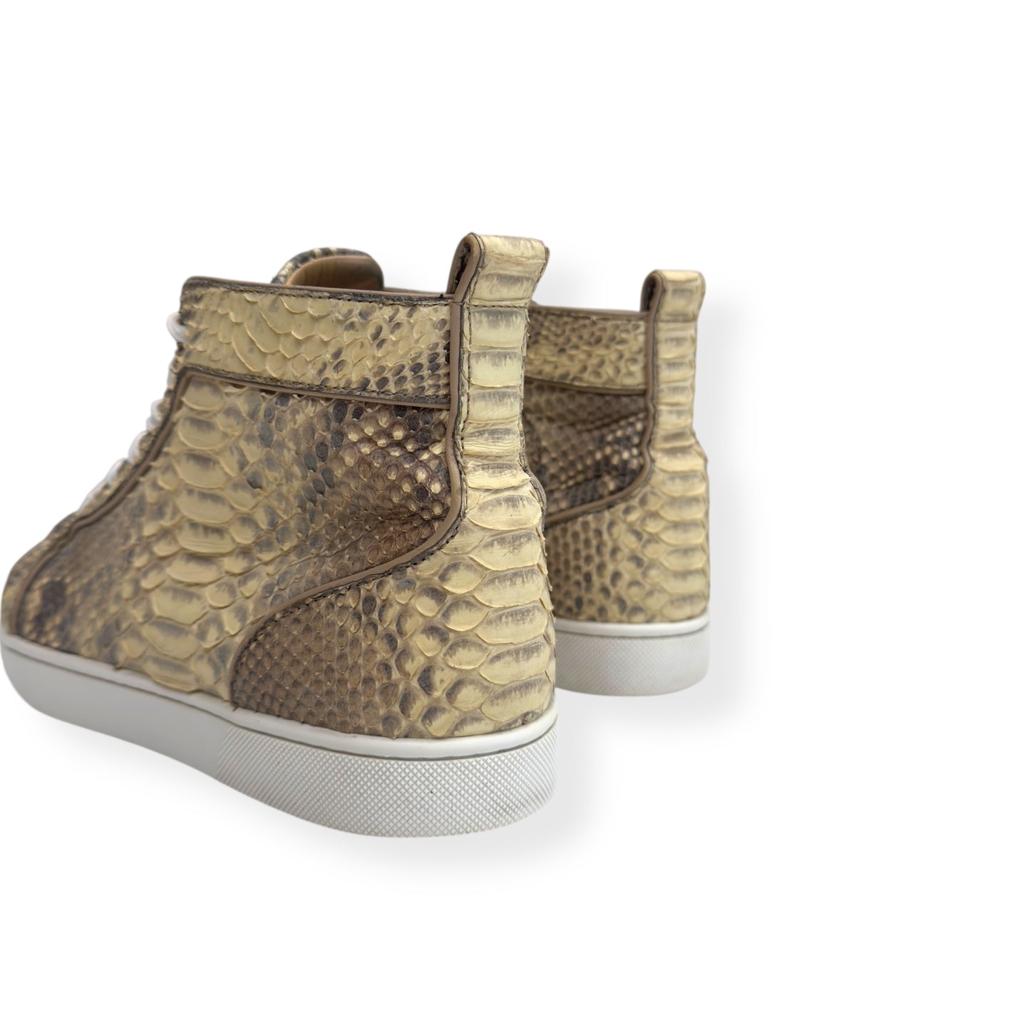 CHRISTIAN LOUBOUTIN LOUIS FLAT PYTHON ROCCIA HIGH TOP SNEAKER BEIGE 42 / UK8