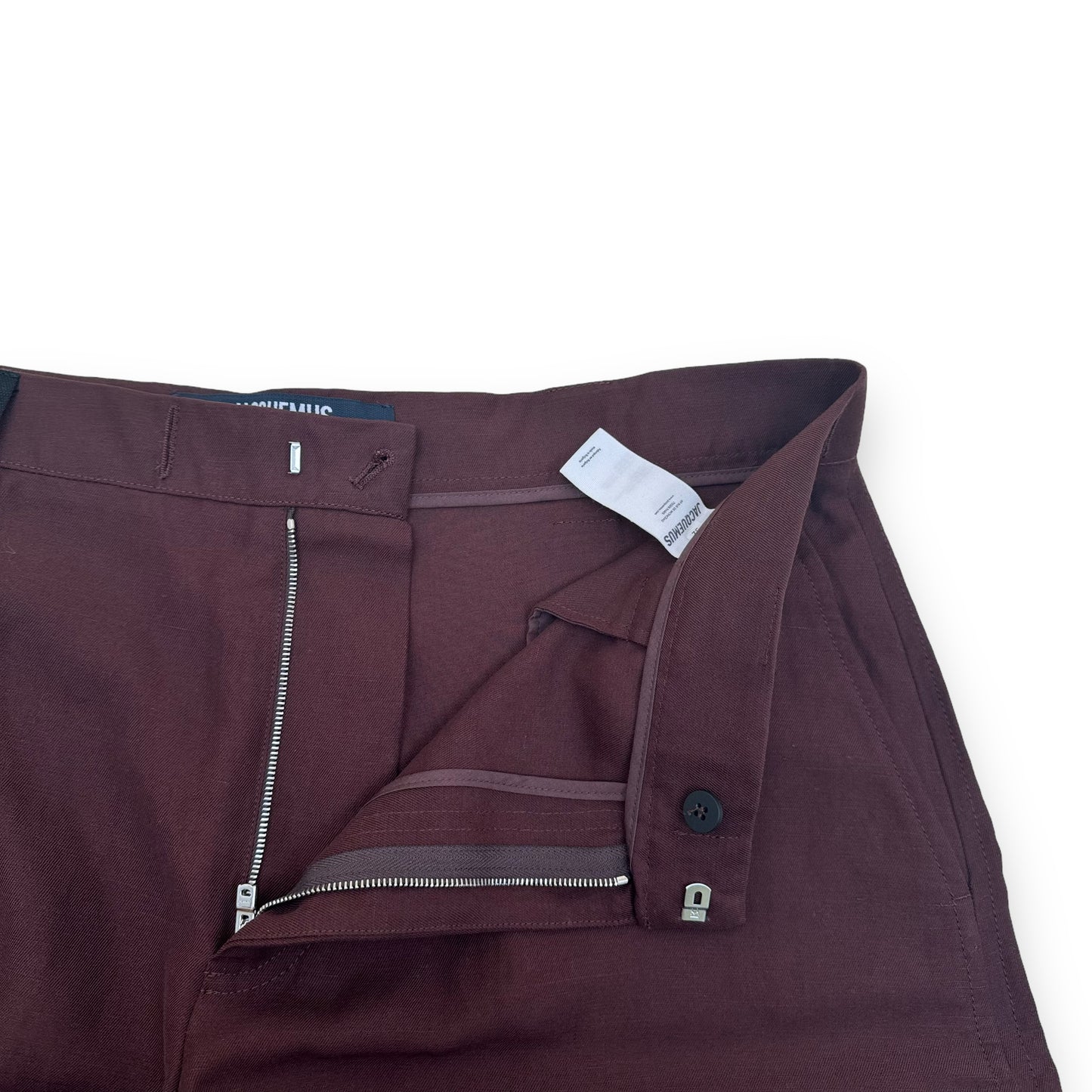 JACQUEMUS LE RAPHIA LINEN SHORTS BURGUNDY XL