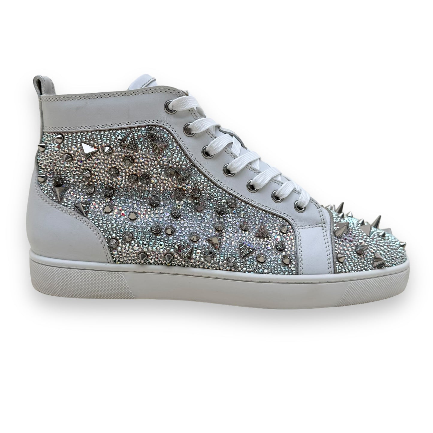 CHRISTIAN LOUBOUTIN PIK SPIKE HIGH TOP SNEAKER WHITE / SILVER UK8