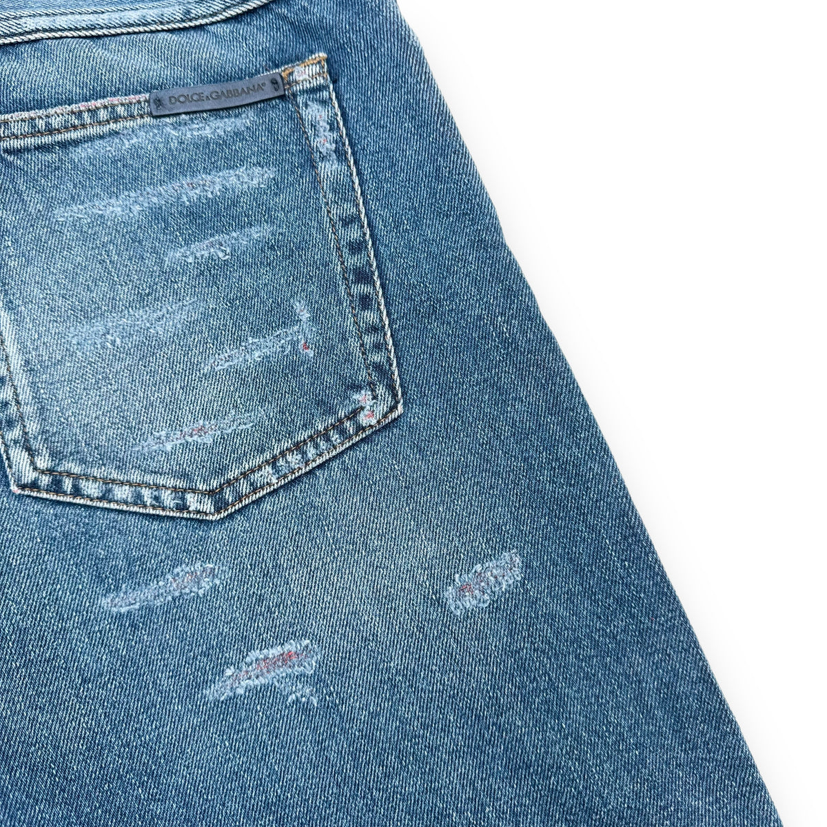 DOLCE & GABBANA DISTRESSED PATCH DENIM JEANS BLUE / RED L
