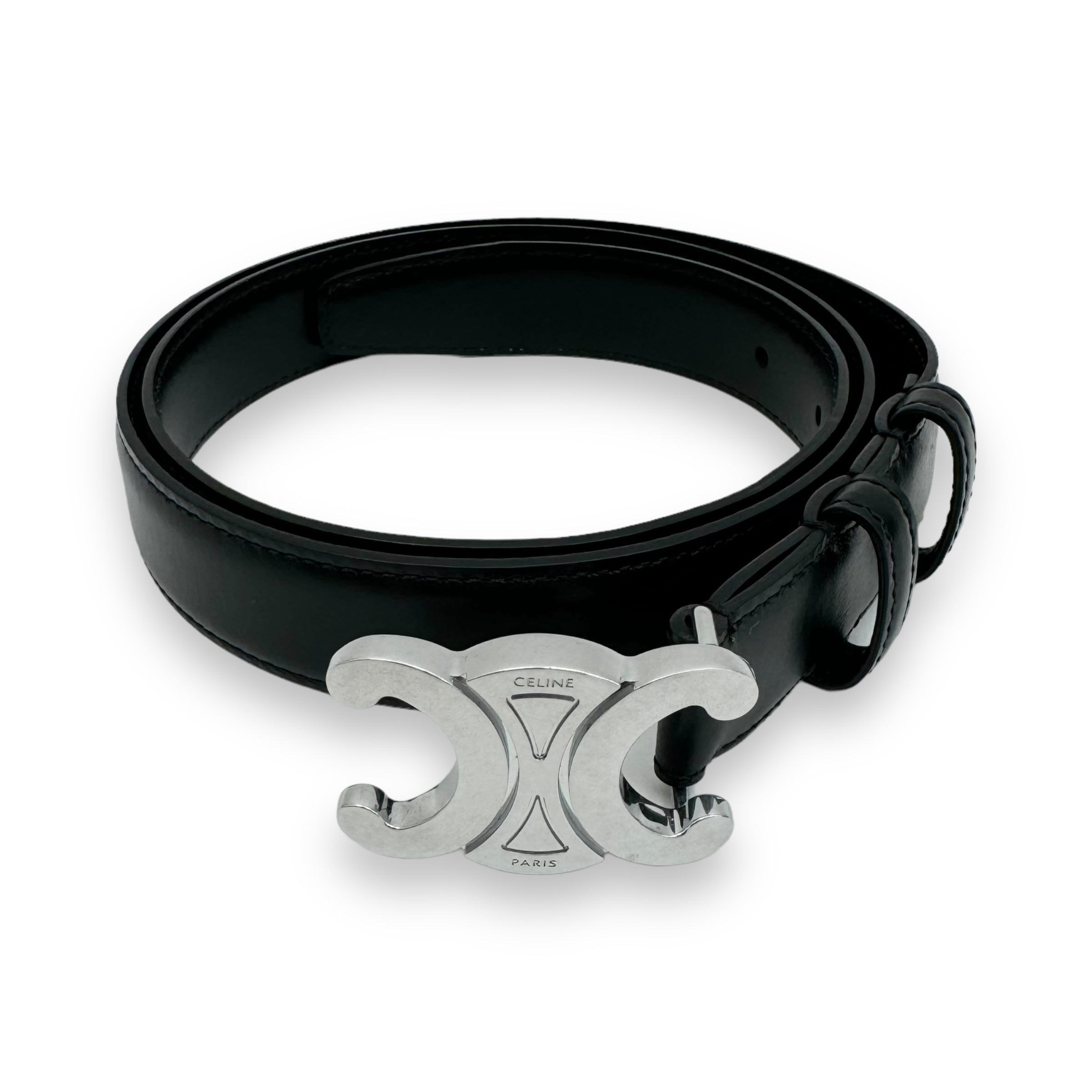 CELINE LEATHER BELT BLACK / SILVER 85