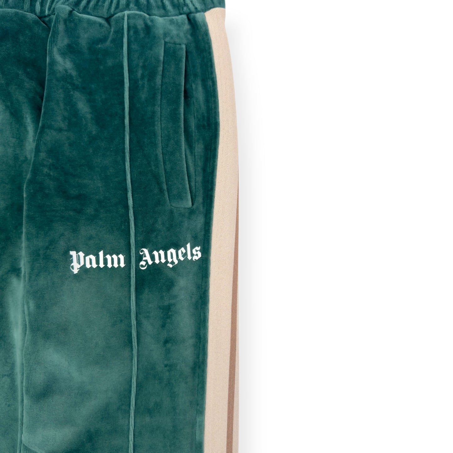 PALM ANGELS VELOUR STRAIGHT LEG TRACK PANTS GREEN XS