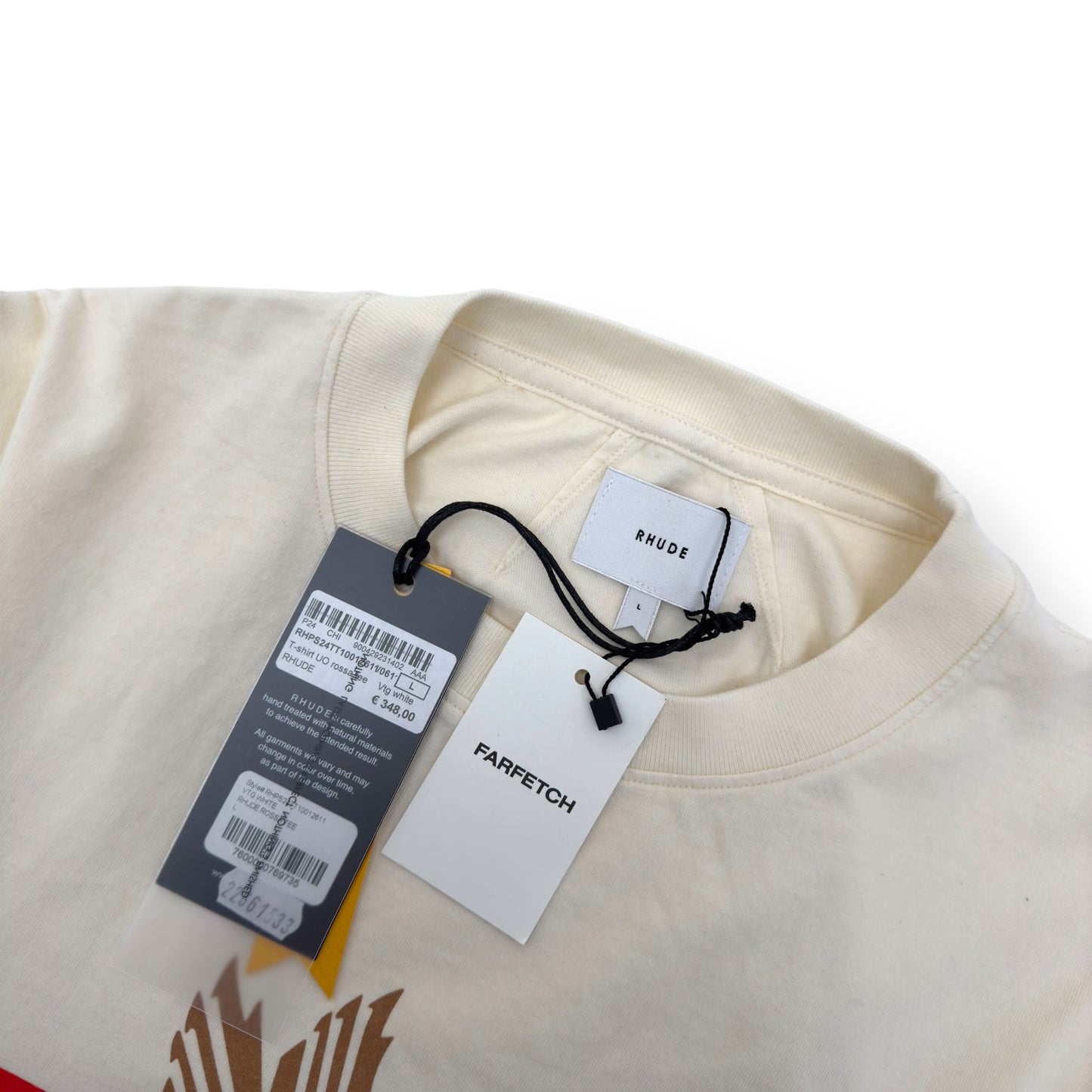RHUDE ROSSA LOGO PRINT COTTON T-SHIRT BEIGE / RED L