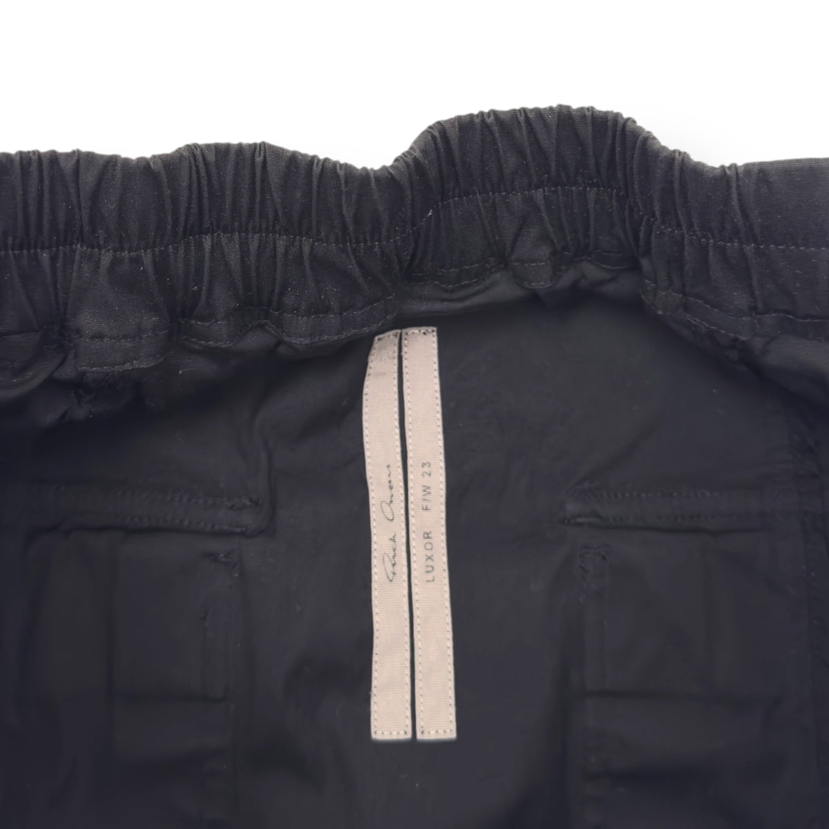 RICK OWENS F/W23 LUXOR DROP CROTCH DRAWSTRING TROUSERS BLACK 50 / L