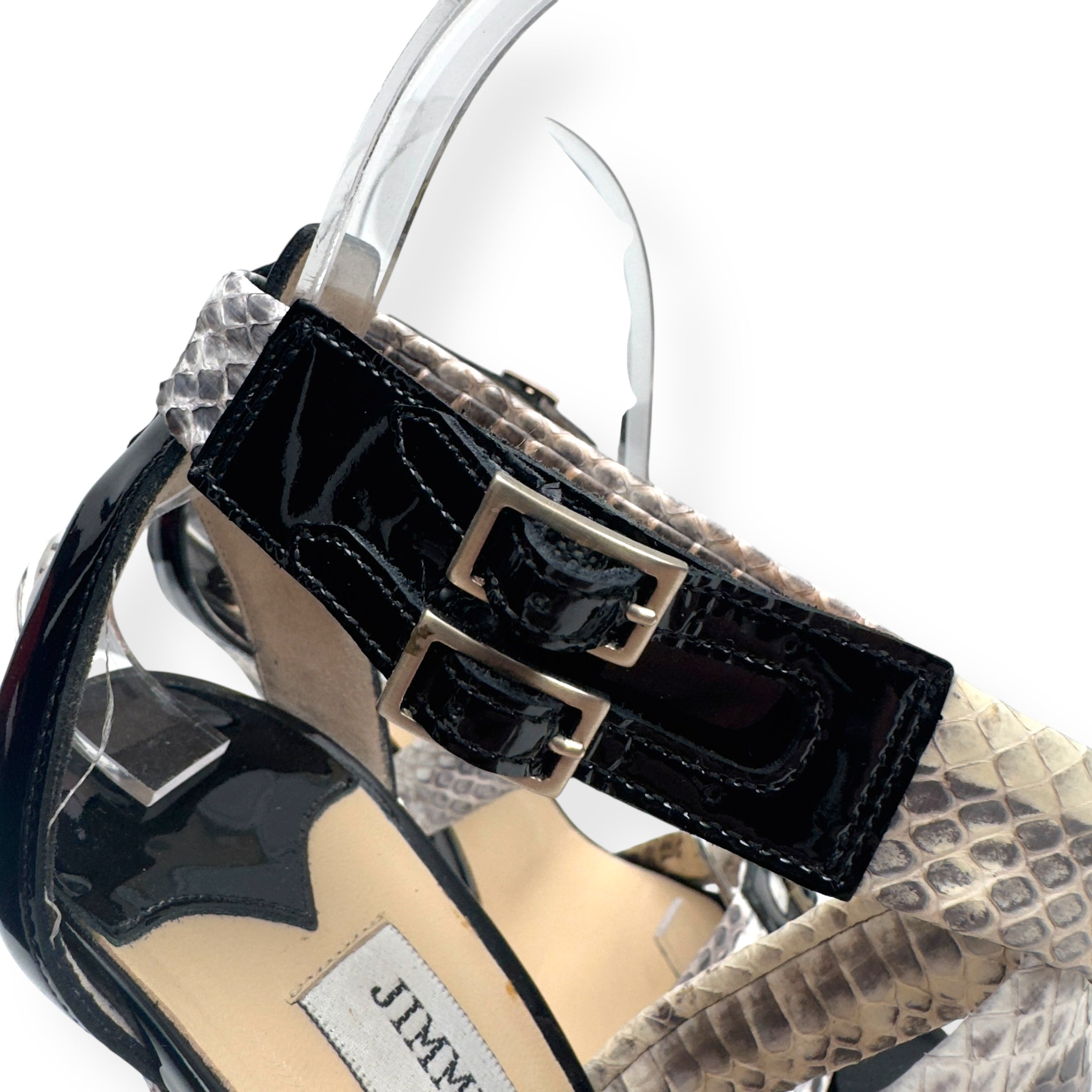 JIMMY CHOO ELAPHE PYTHON / PATENT LEATHER HEELS GREY / BLACK 36 / UK3