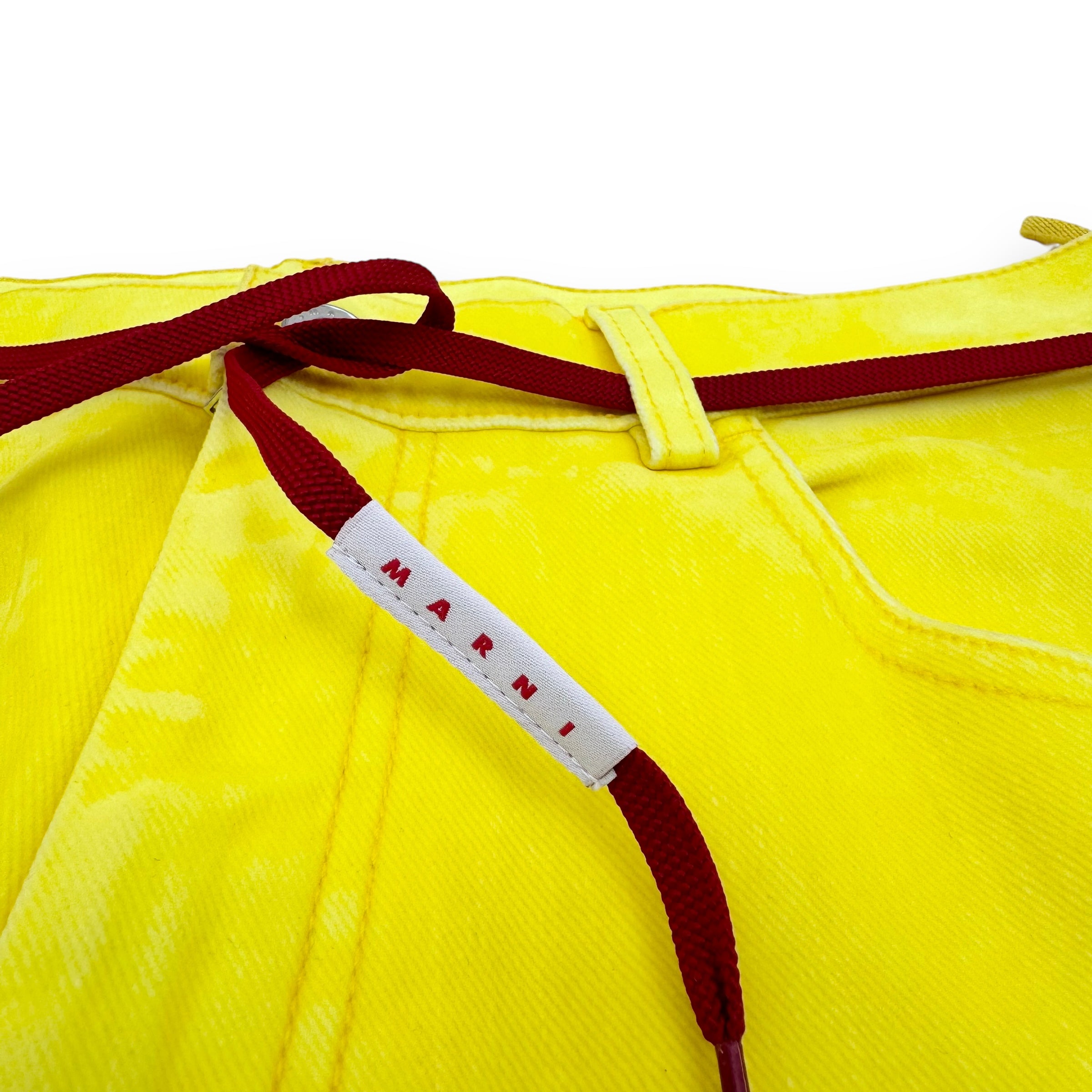MARNI LOGO-PATCH STRETCH-COTTON FLARED TROUSERS YELLOW 34”