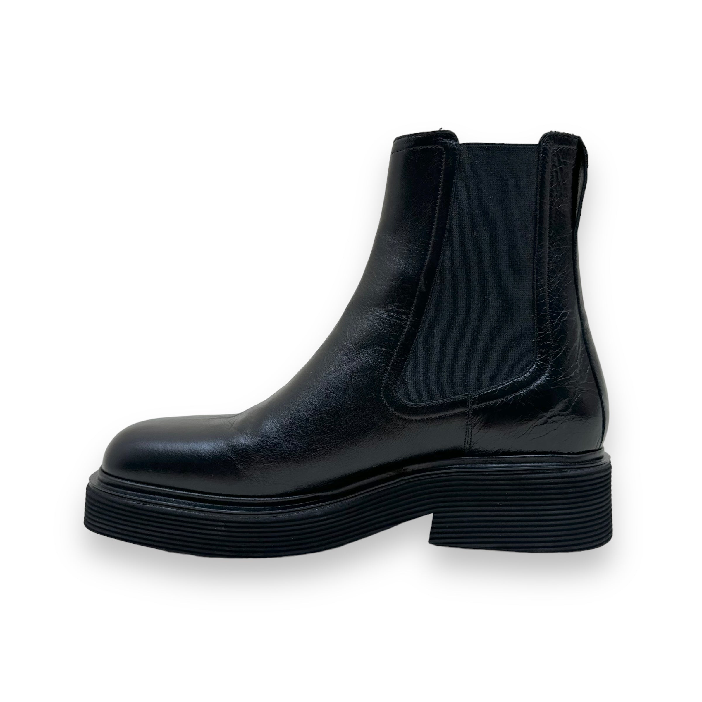 MARNI RIDGED-SOLE LEATHER ANKLE BOOTS BLACK UK11