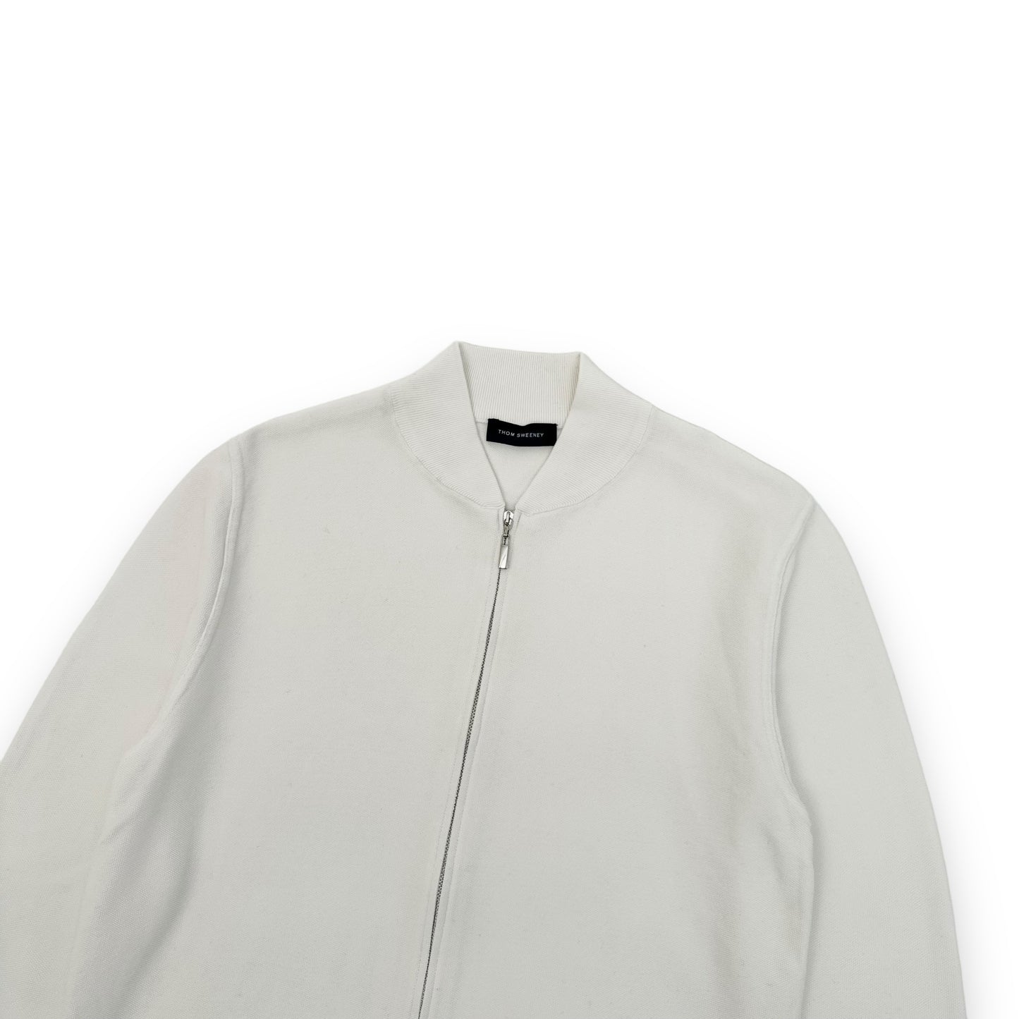 THOM SWEENEY FINE-KNIT COTTON ZIP-UP TRACK TOP WHITE L