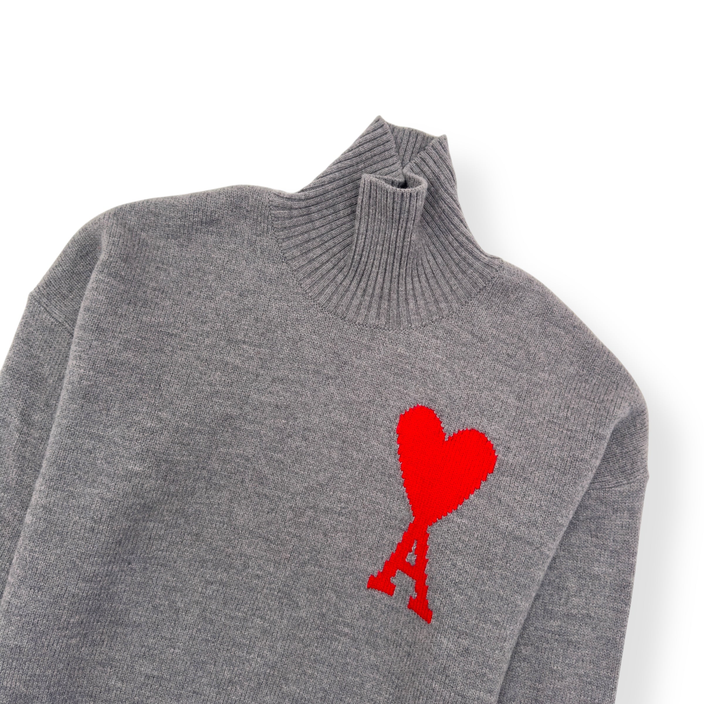 AMI PARIS AMI DE COEUR TURTLENECK SWEATER GREY / RED M