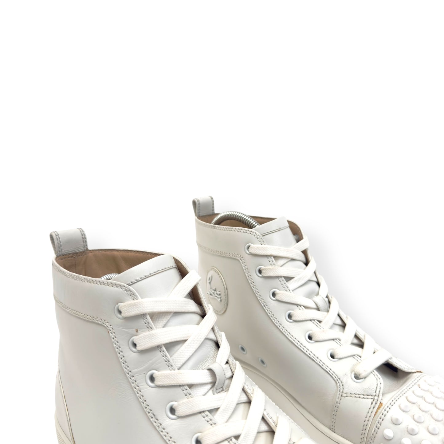 CHRISTIAN LOUBOUTIN LOU SPIKE FLAT CALF HIGH TOP SNEAKER WHITE UK10.5