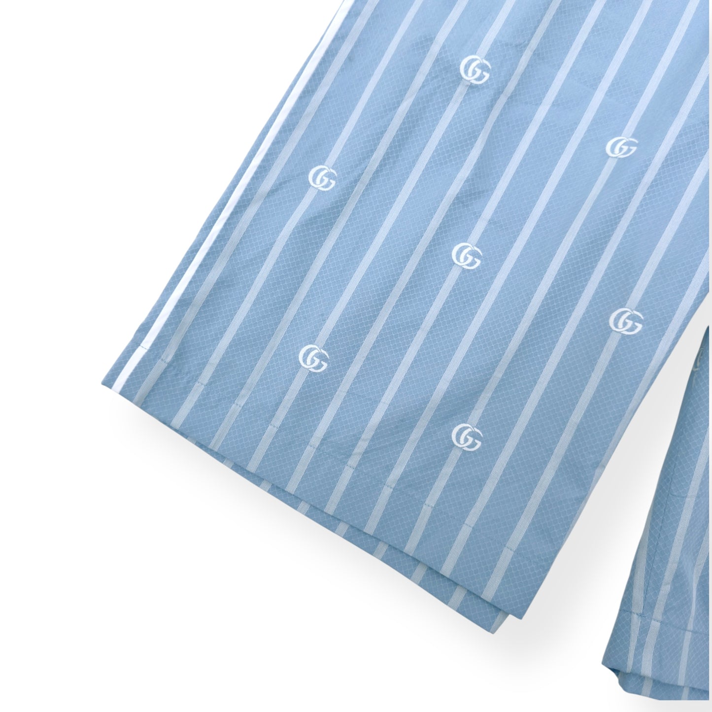 GUCCI LOGO-JACQUARD STRIPED COTTON-POPLIN SHORTS BLUE M