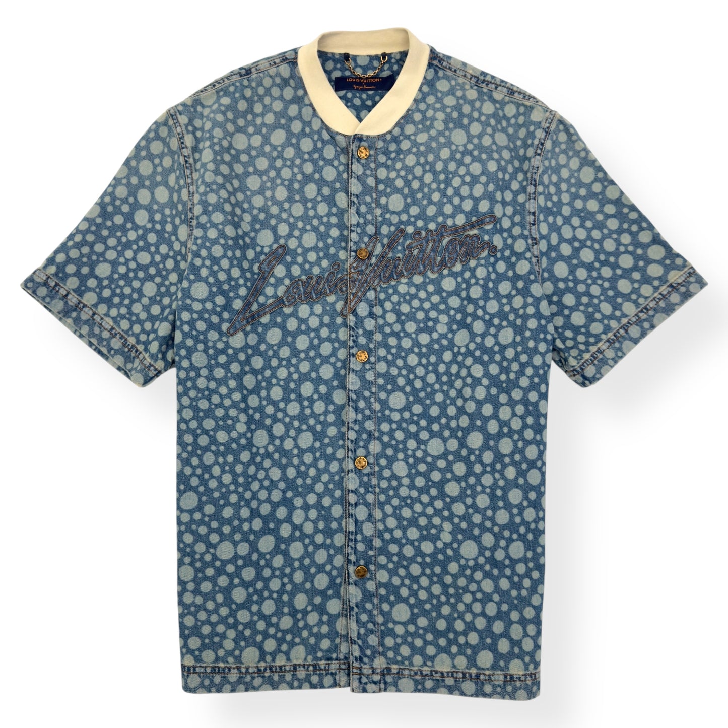 LOUIS VUITTON X YAYOI KUSAMA DOT BASEBALL SHIRT BLUE / WHITE L