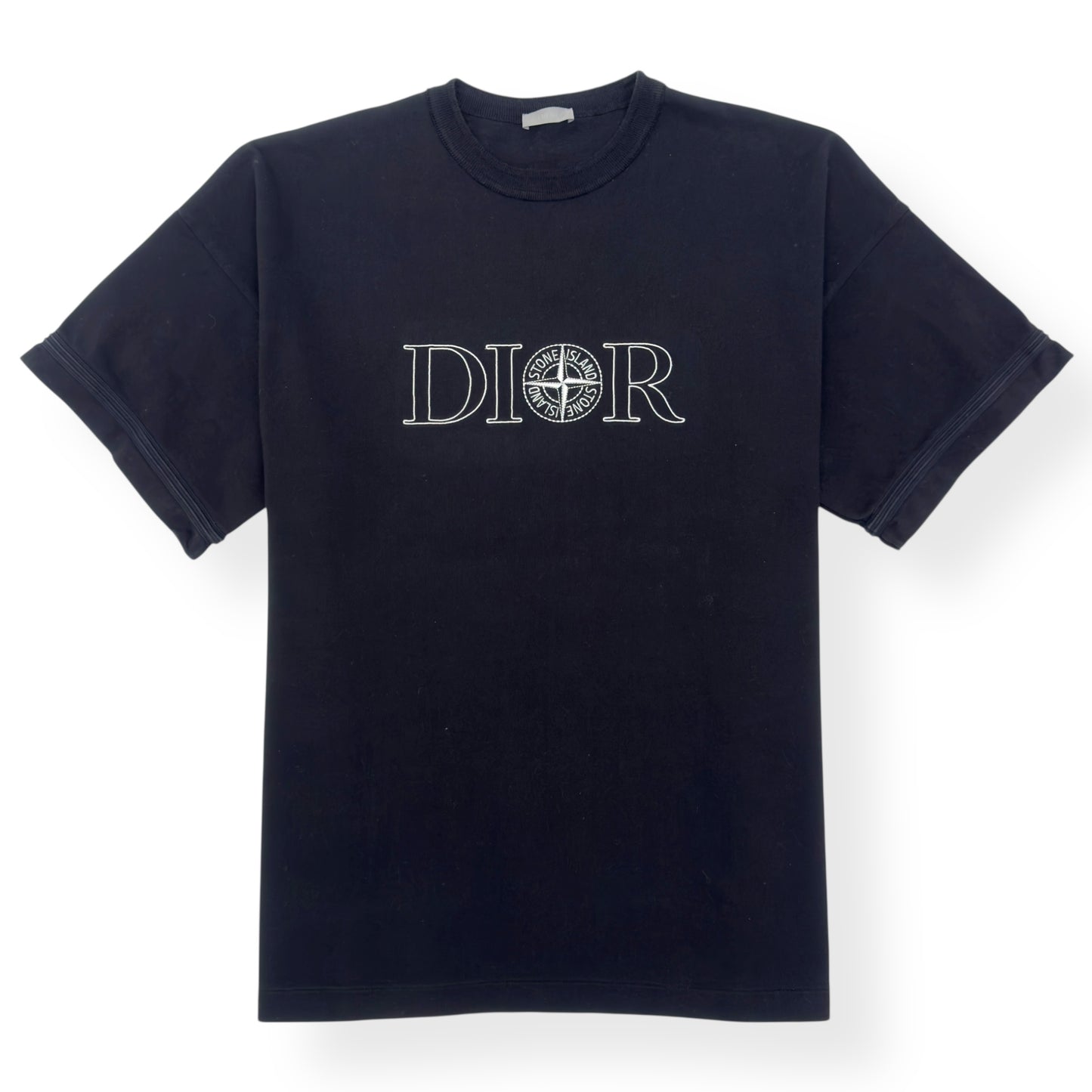 DIOR X STONE ISLAND OVERSIZED LOGO EMBROIDERED T-SHIRT BLACK / WHITE XL