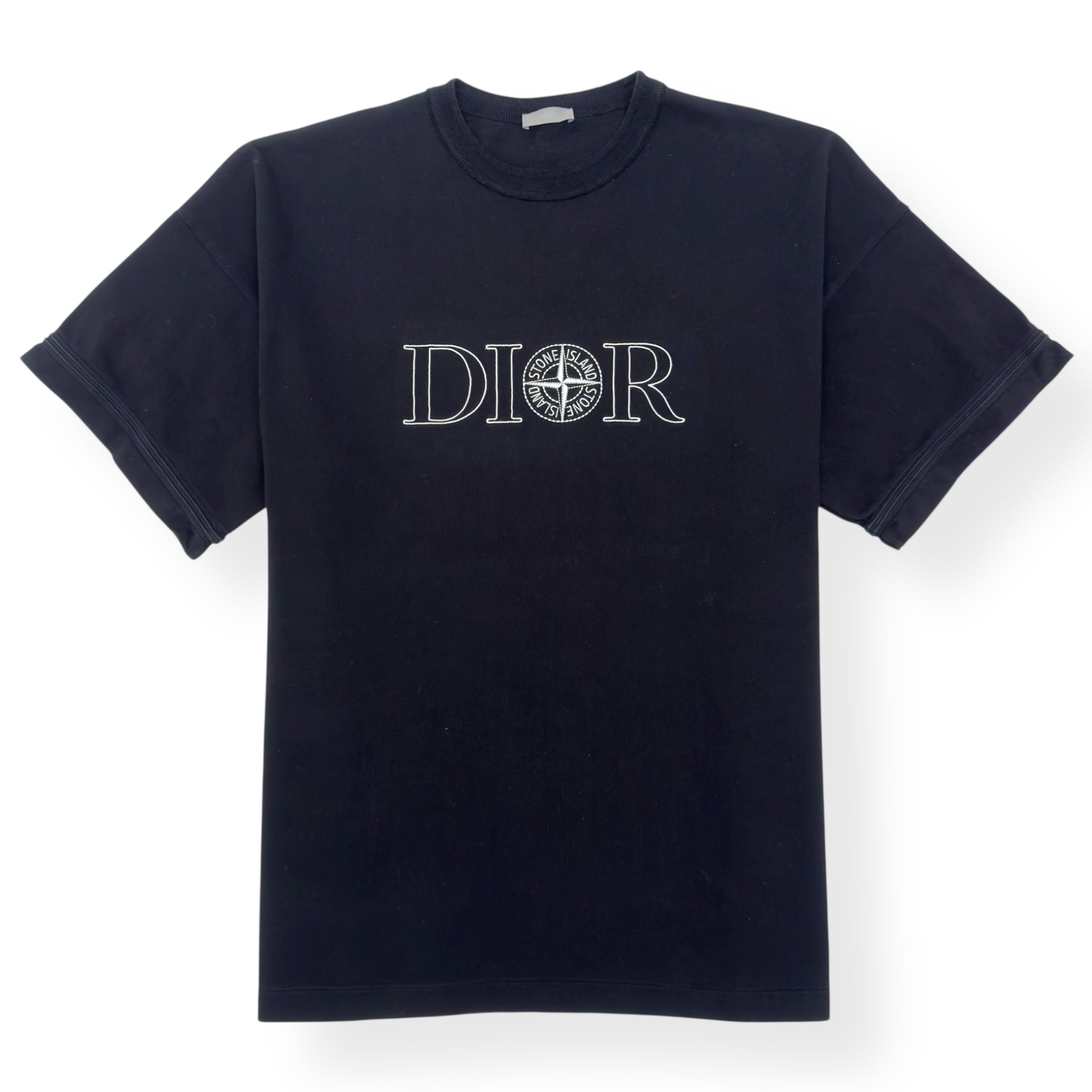 DIOR X STONE ISLAND OVERSIZED LOGO EMBROIDERED T-SHIRT BLACK / WHITE XL