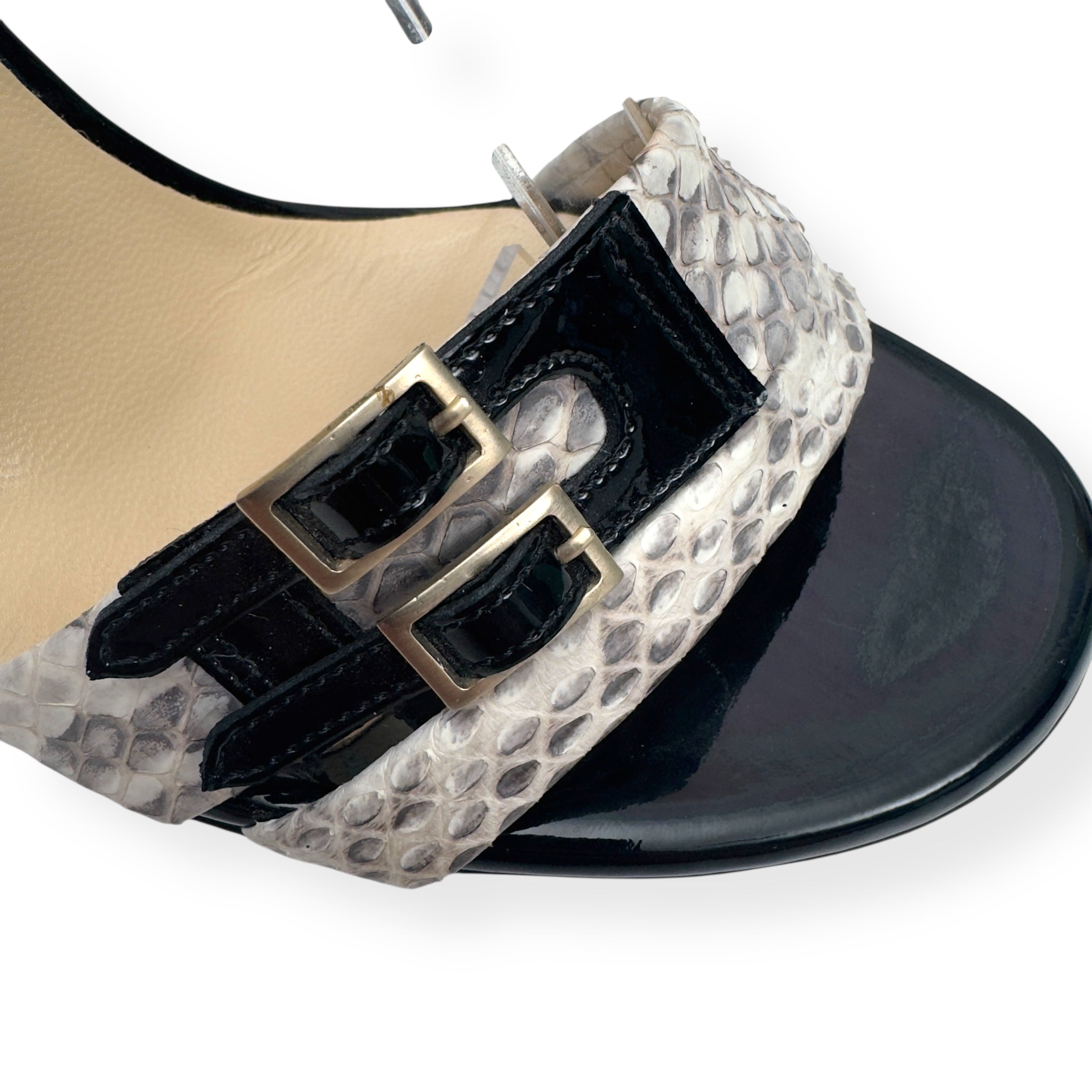 JIMMY CHOO ELAPHE PYTHON / PATENT LEATHER HEELS GREY / BLACK 36 / UK3