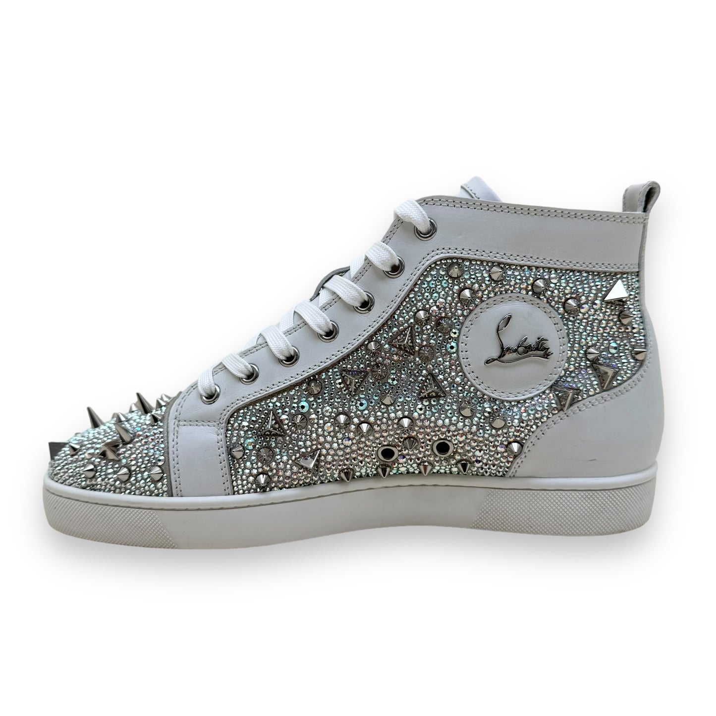 CHRISTIAN LOUBOUTIN PIK SPIKE HIGH TOP SNEAKER WHITE / SILVER UK8