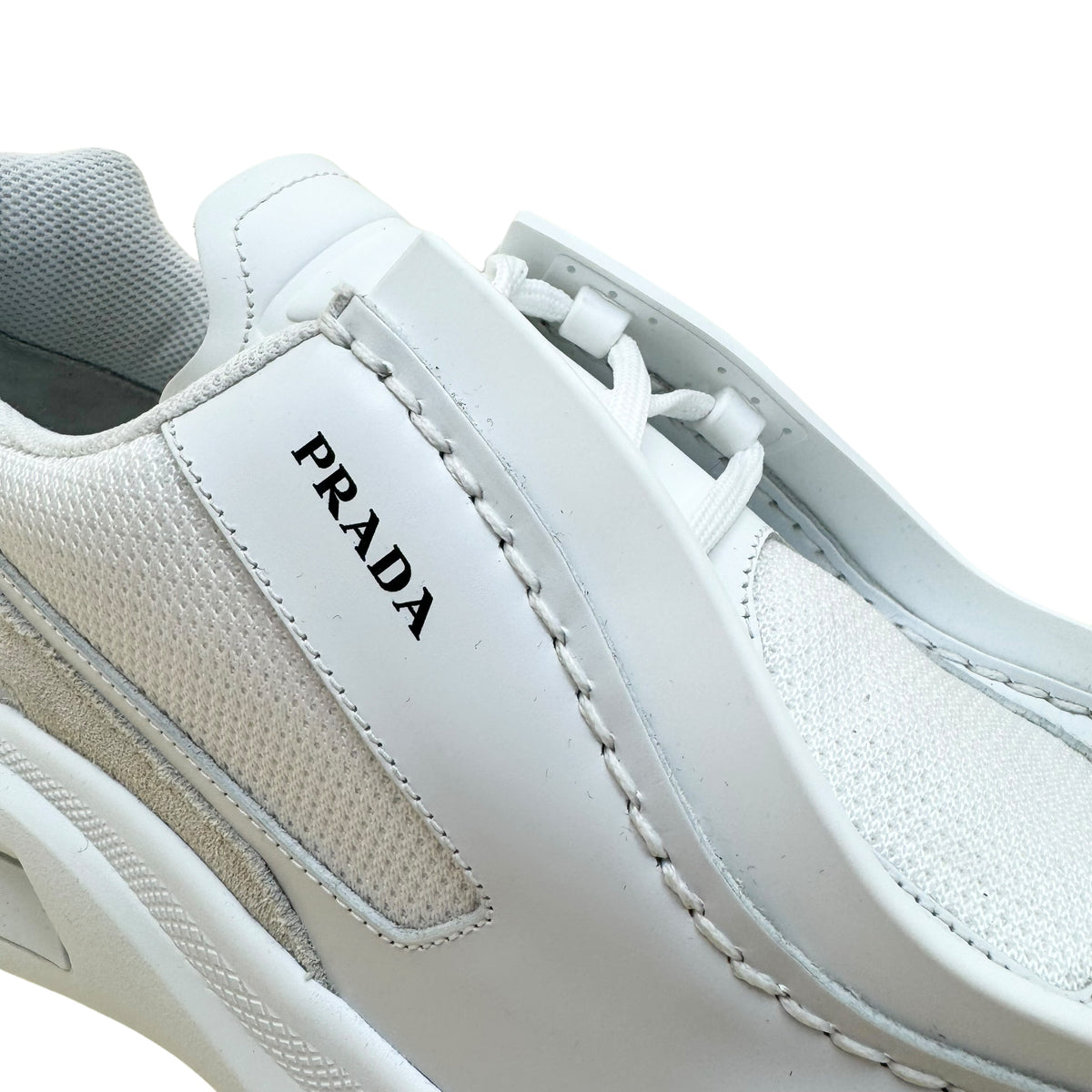PRADA SYSTEME BRUSHED LEATHER SNEAKER WHITE UK9.5
