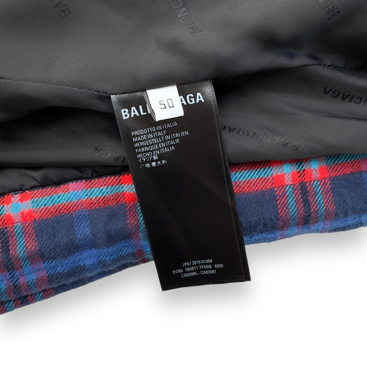 BALENCIAGA OVERSIZED COCOON FLANNEL PADDED JACKET BLUE / BURGUNDY M