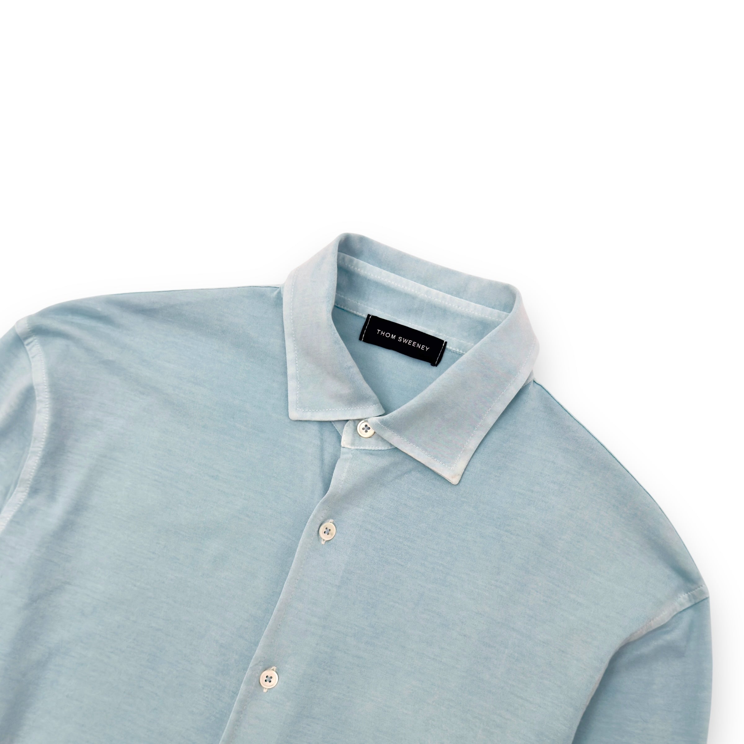 THOM SWEENEY COTTON LONG SLEEVE POLO SHIRT ICE BLUE M