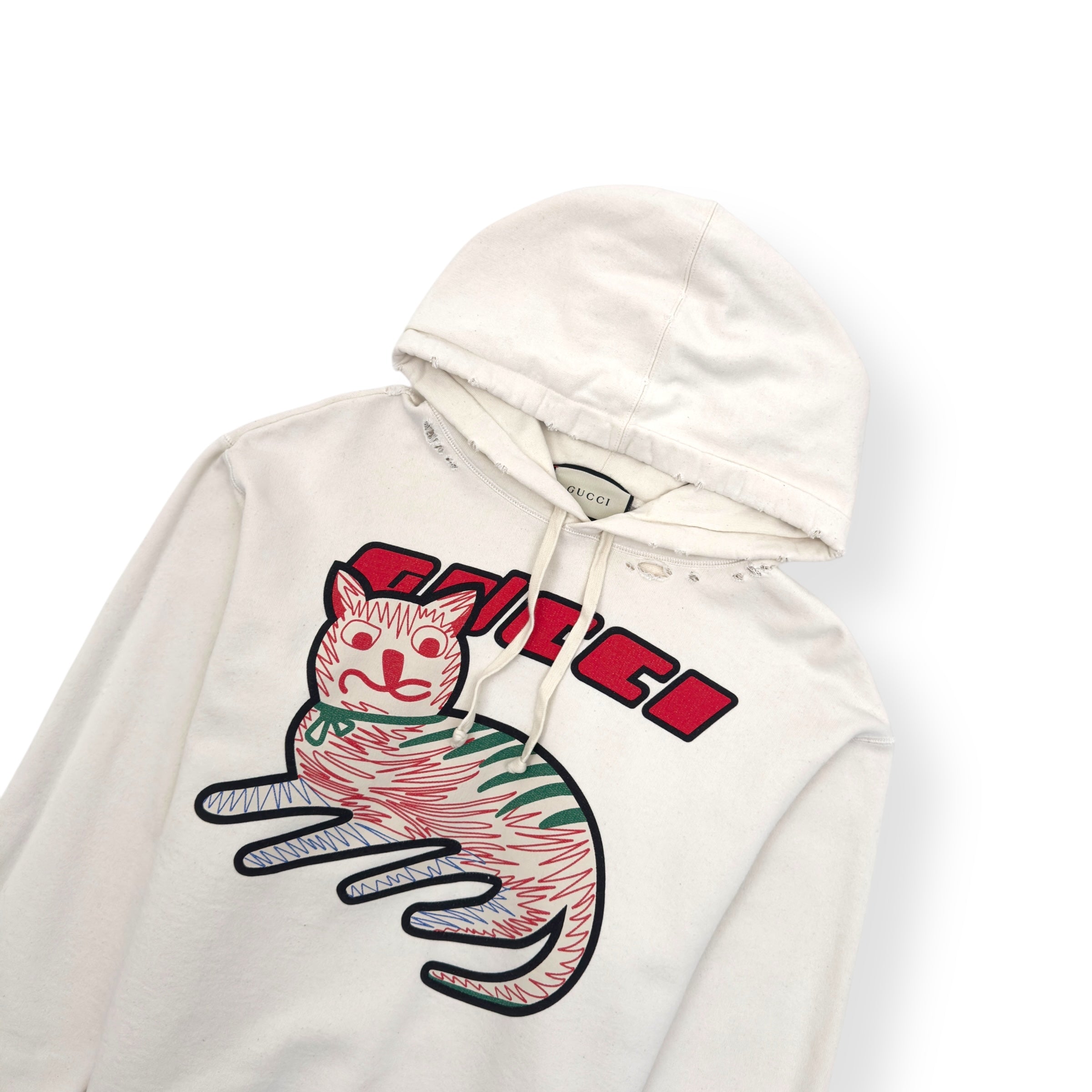 GUCCI CAT LOGO-PRINT HOODIE BEIGE / RED M