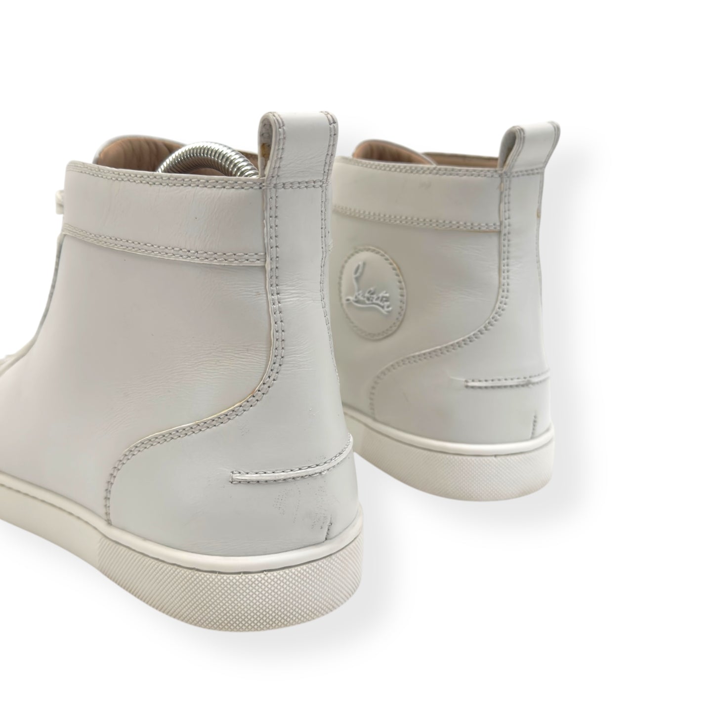 CHRISTIAN LOUBOUTIN LOU SPIKE FLAT CALF HIGH TOP SNEAKER WHITE UK10.5