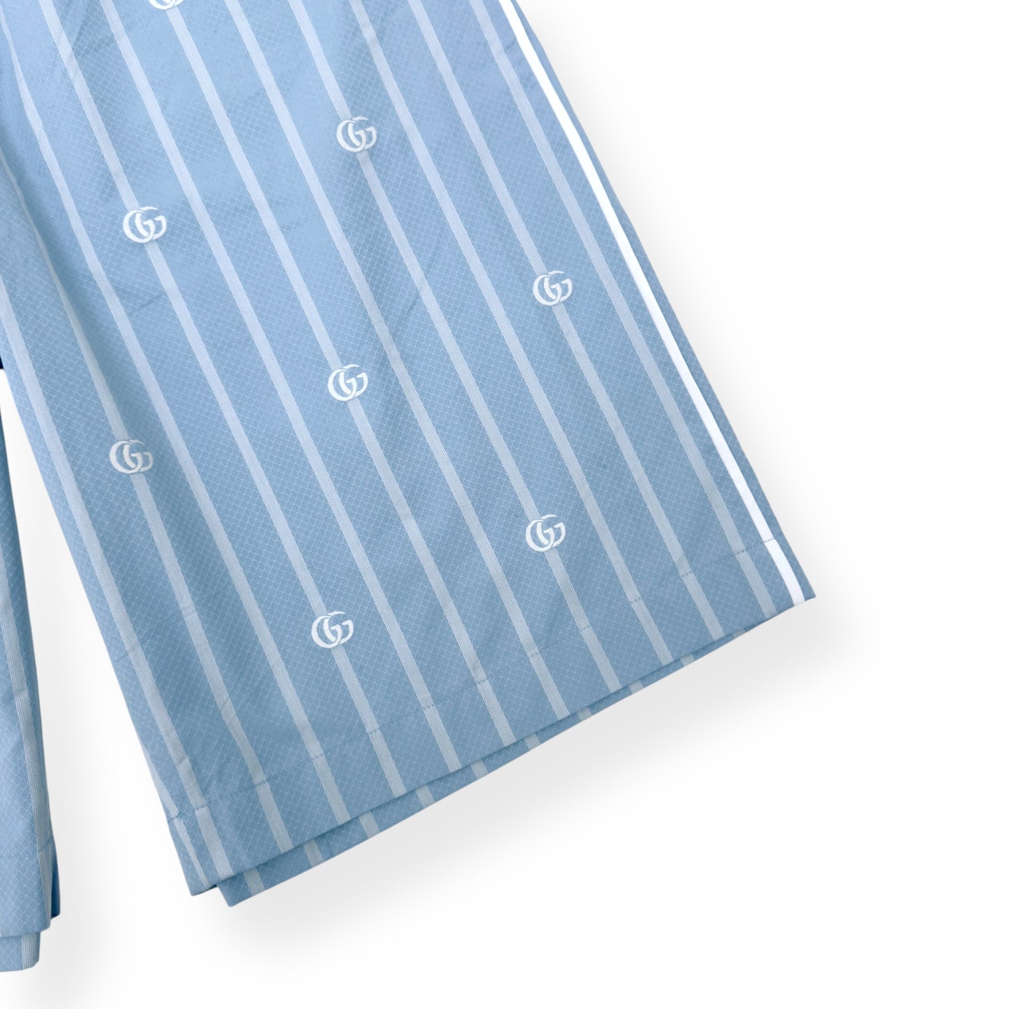 GUCCI LOGO-JACQUARD STRIPED COTTON-POPLIN SHORTS BLUE M