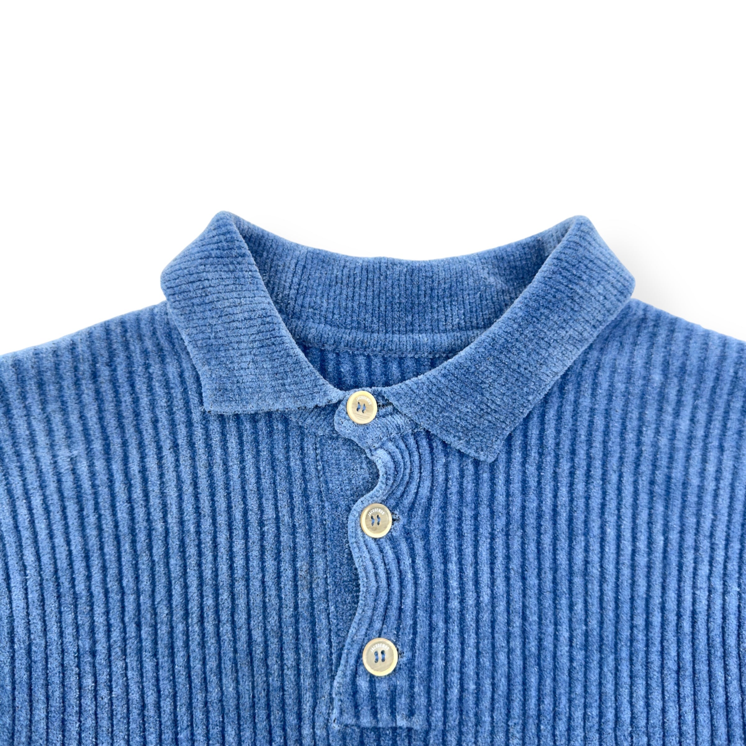JACQUEMUS LE DUCI RIBBED POLO SWEATER BLUE M