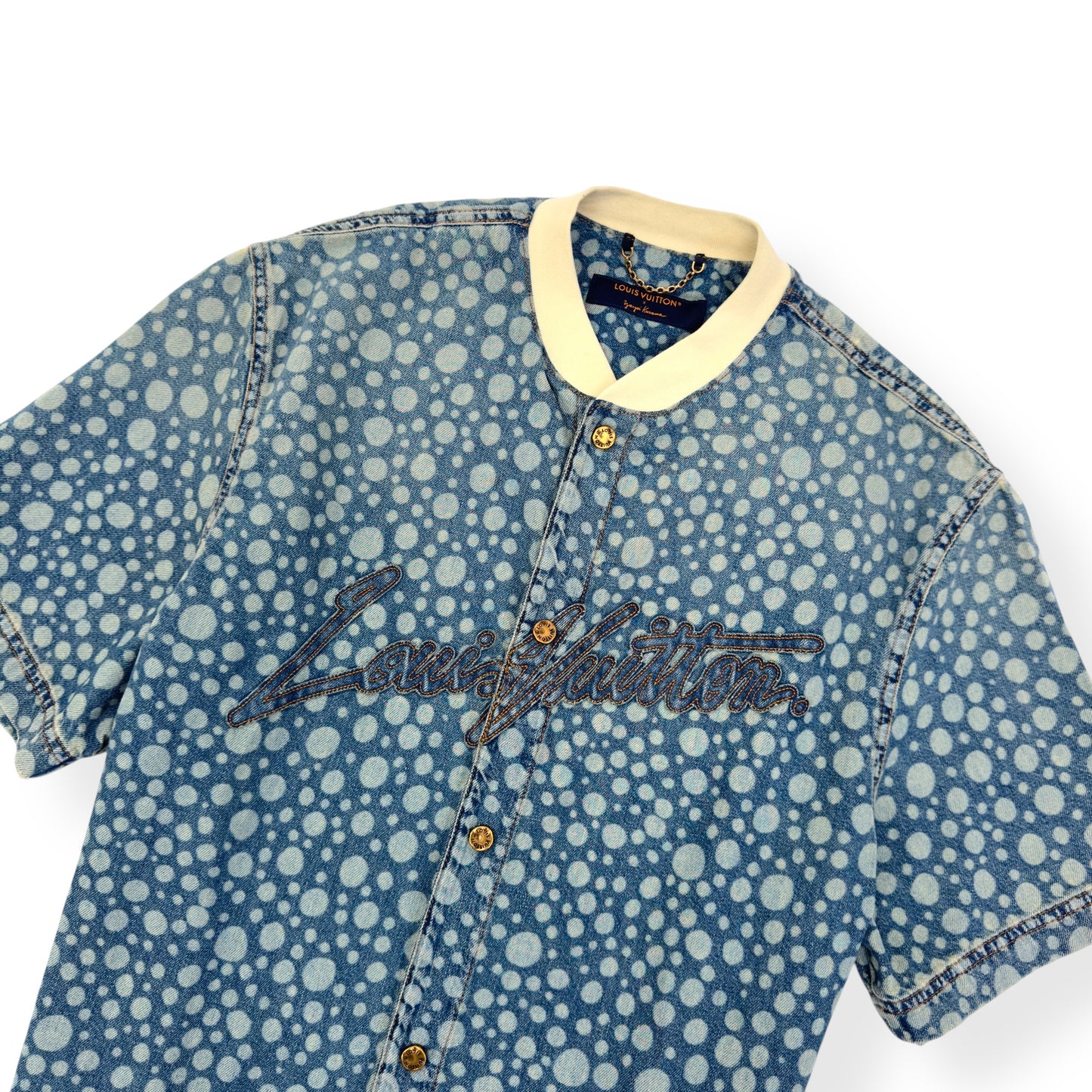 LOUIS VUITTON X YAYOI KUSAMA DOT BASEBALL SHIRT BLUE / WHITE L