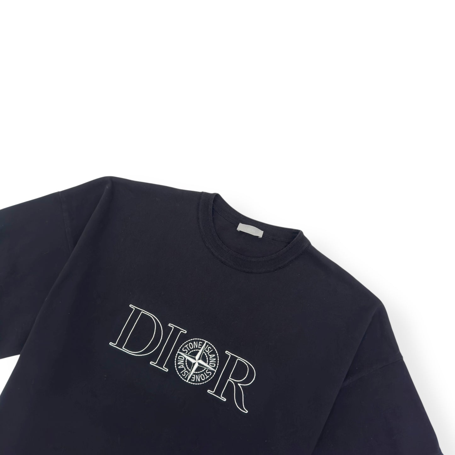 DIOR X STONE ISLAND OVERSIZED LOGO EMBROIDERED T-SHIRT BLACK / WHITE XL