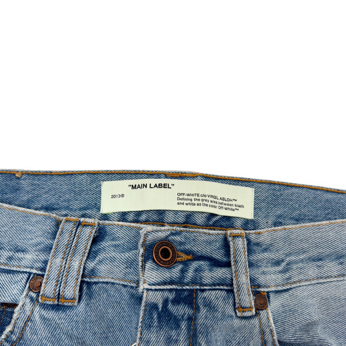 OFF-WHITE BLEACHED DENIM JEANS BLUE / WHITE W34”