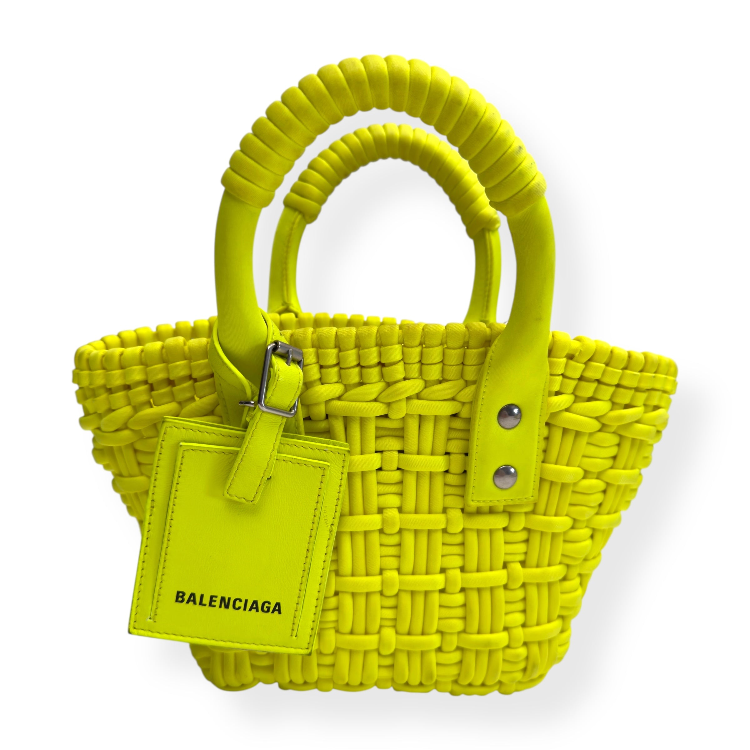 BALENCIAGA BISTRO NYLON / LEATHER SHOULDER BAG YELLOW XXS