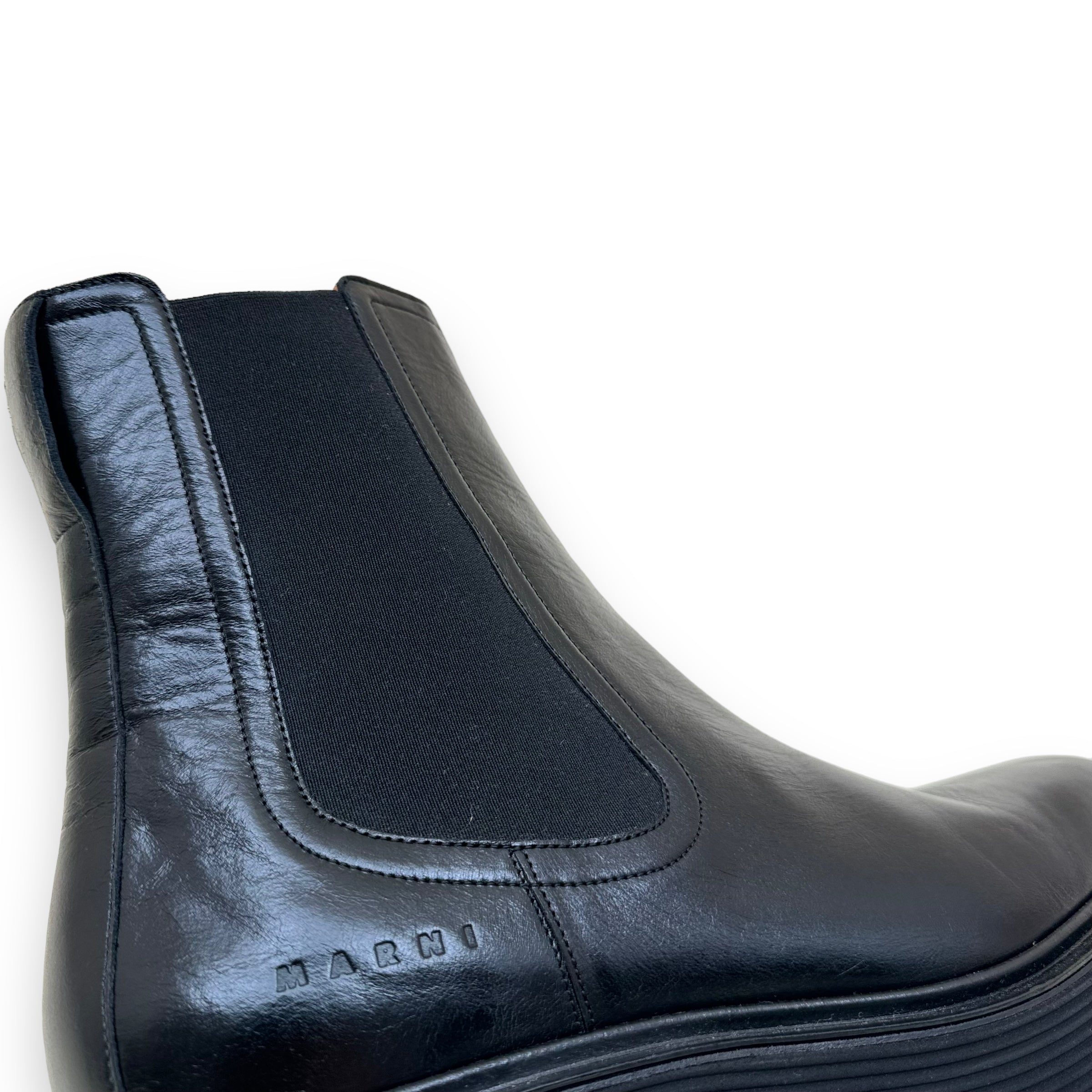 MARNI RIDGED-SOLE LEATHER ANKLE BOOTS BLACK UK11