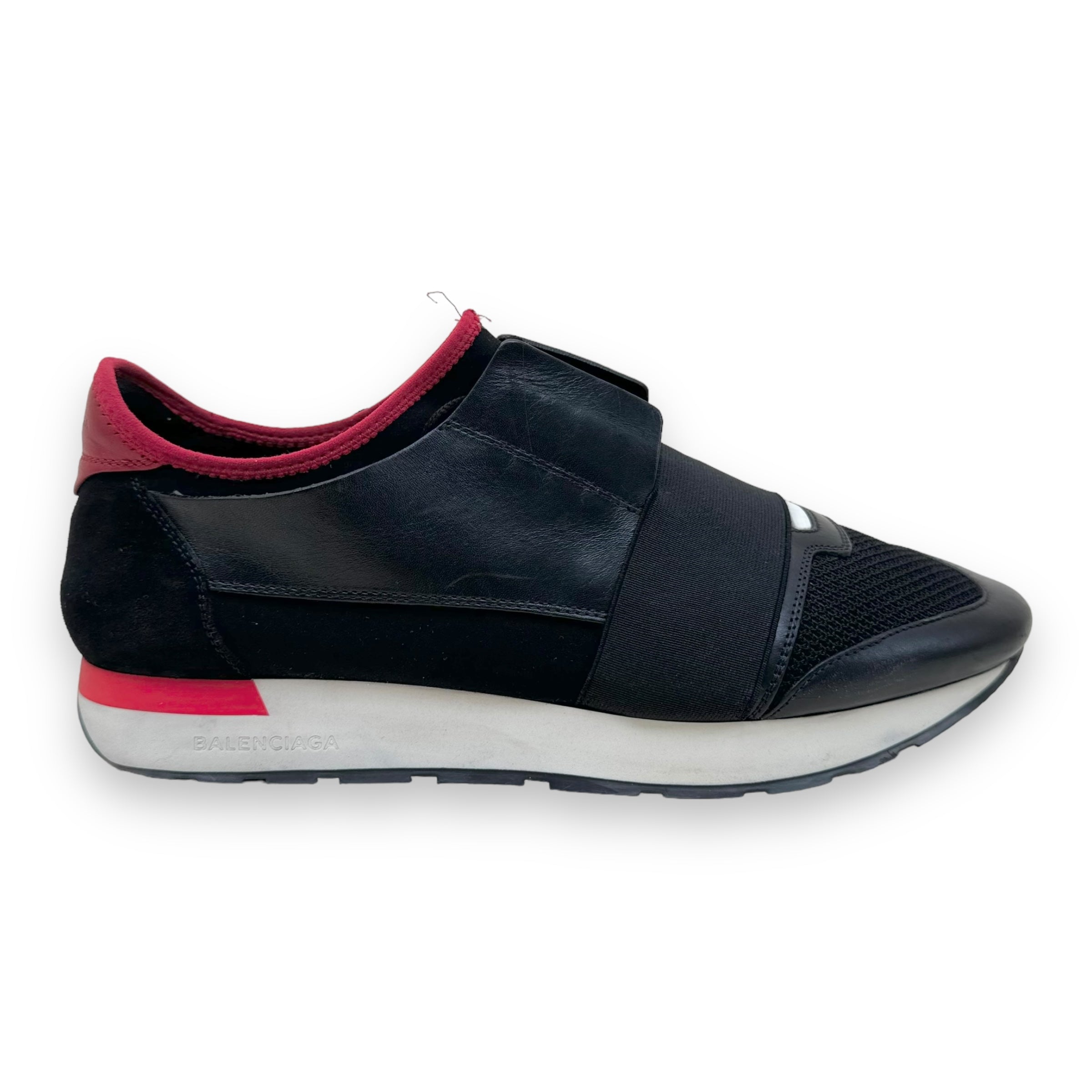 BALENCIAGA LEATHER / MESH RACE RUNNER SNEAKER BLACK / RED UK9