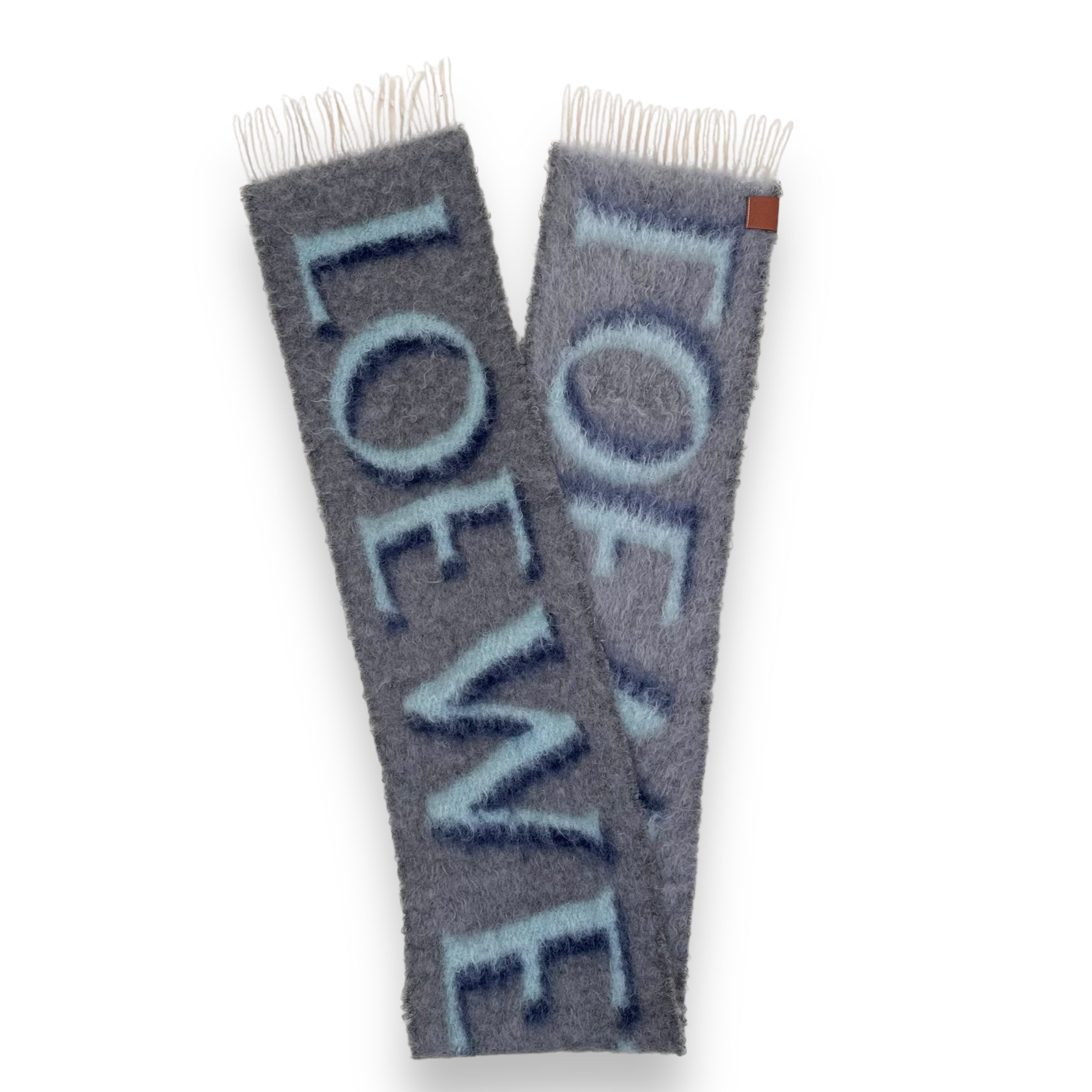 LOEWE WOOL-BLEND LOGO SCARF BLUE / GREY O/S