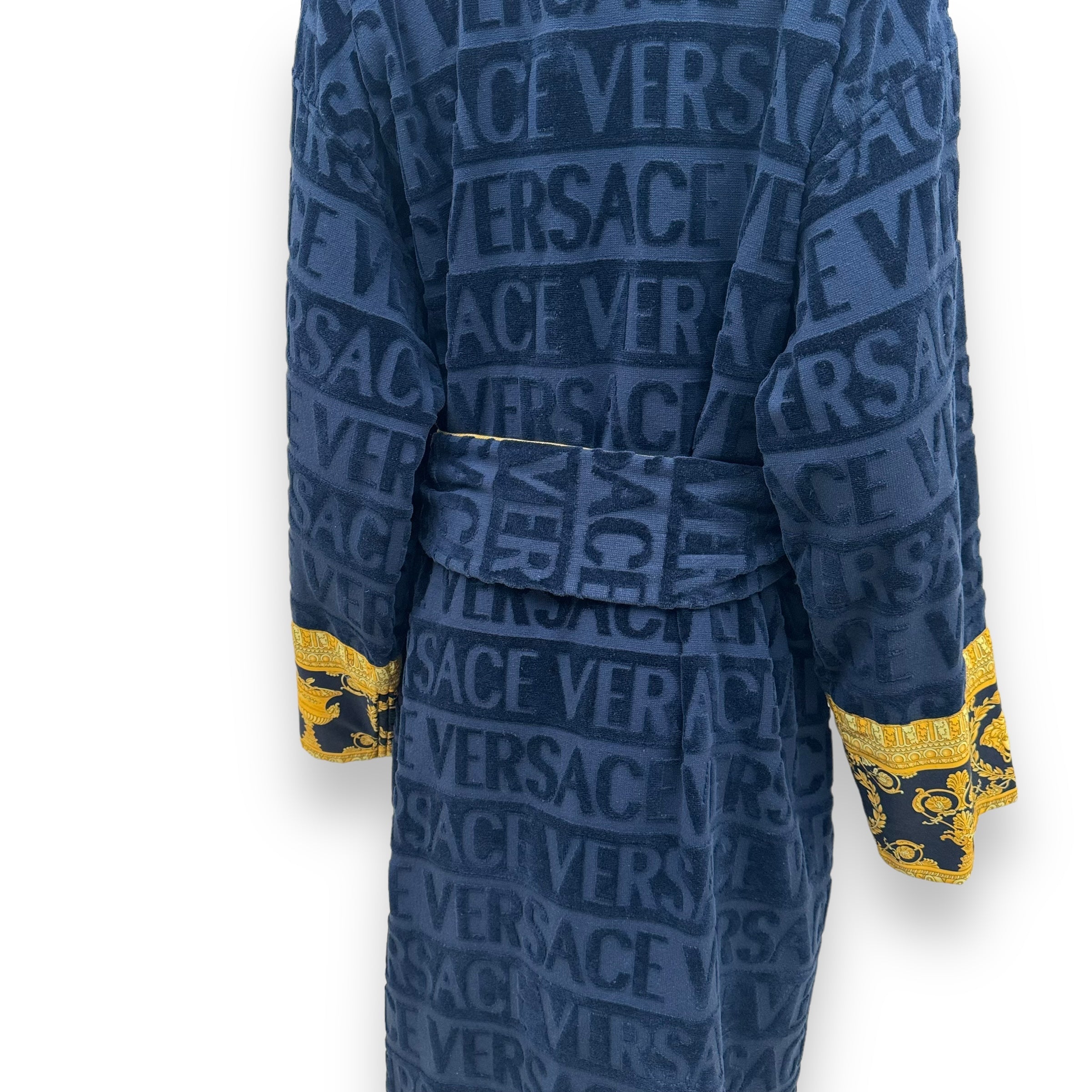 VERSACE BAROQUE BATHROBE NAVY / GOLD XL