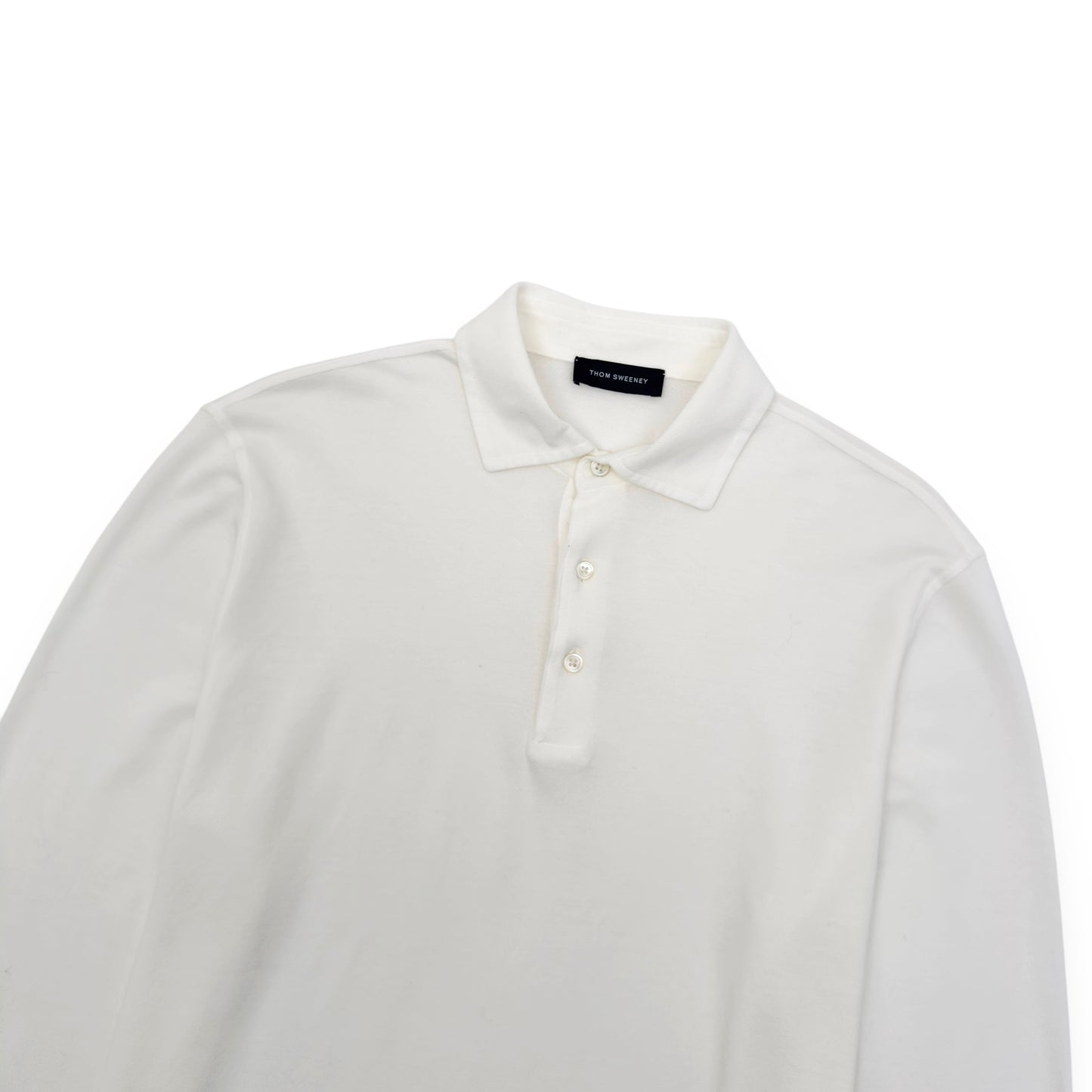 THOM SWEENEY LONG SLEEVE COTTON POLO SHIRT WHITE L