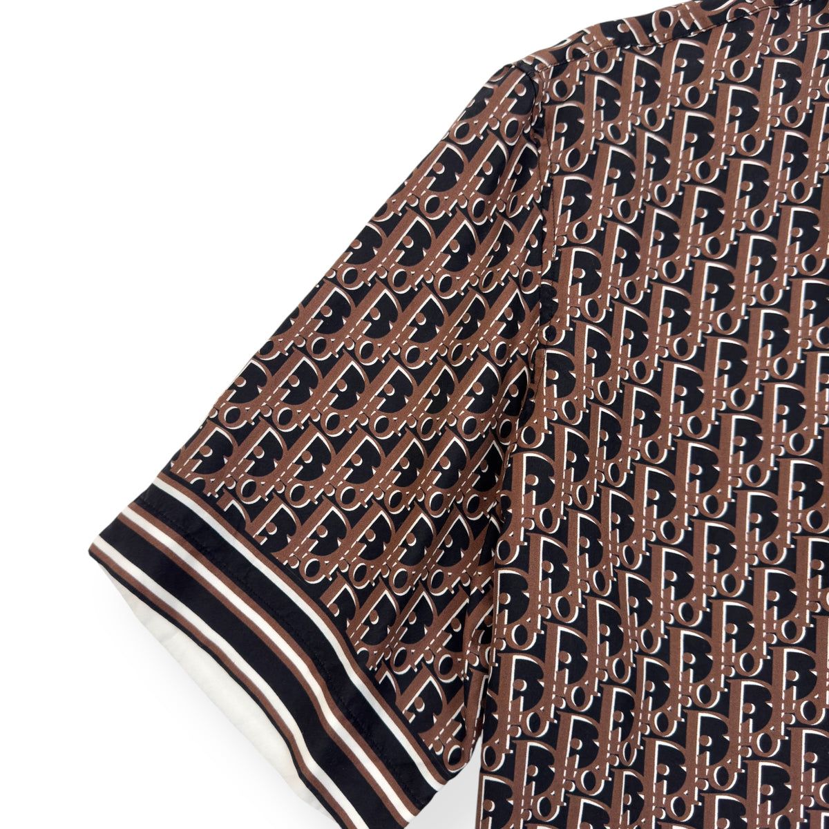 DIOR OBLIQUE SILK MONOGRAM SHIRT BROWN 40 / M
