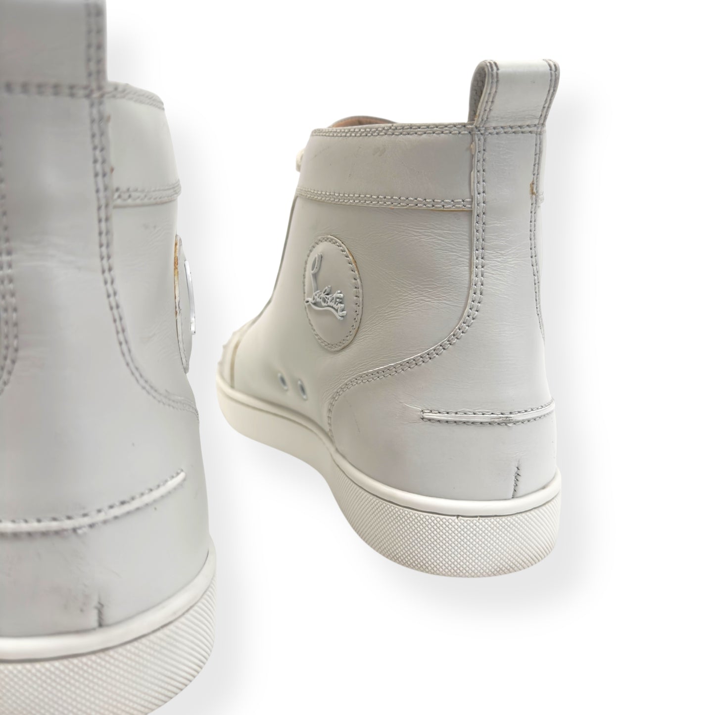 CHRISTIAN LOUBOUTIN LOU SPIKE FLAT CALF HIGH TOP SNEAKER WHITE UK10.5