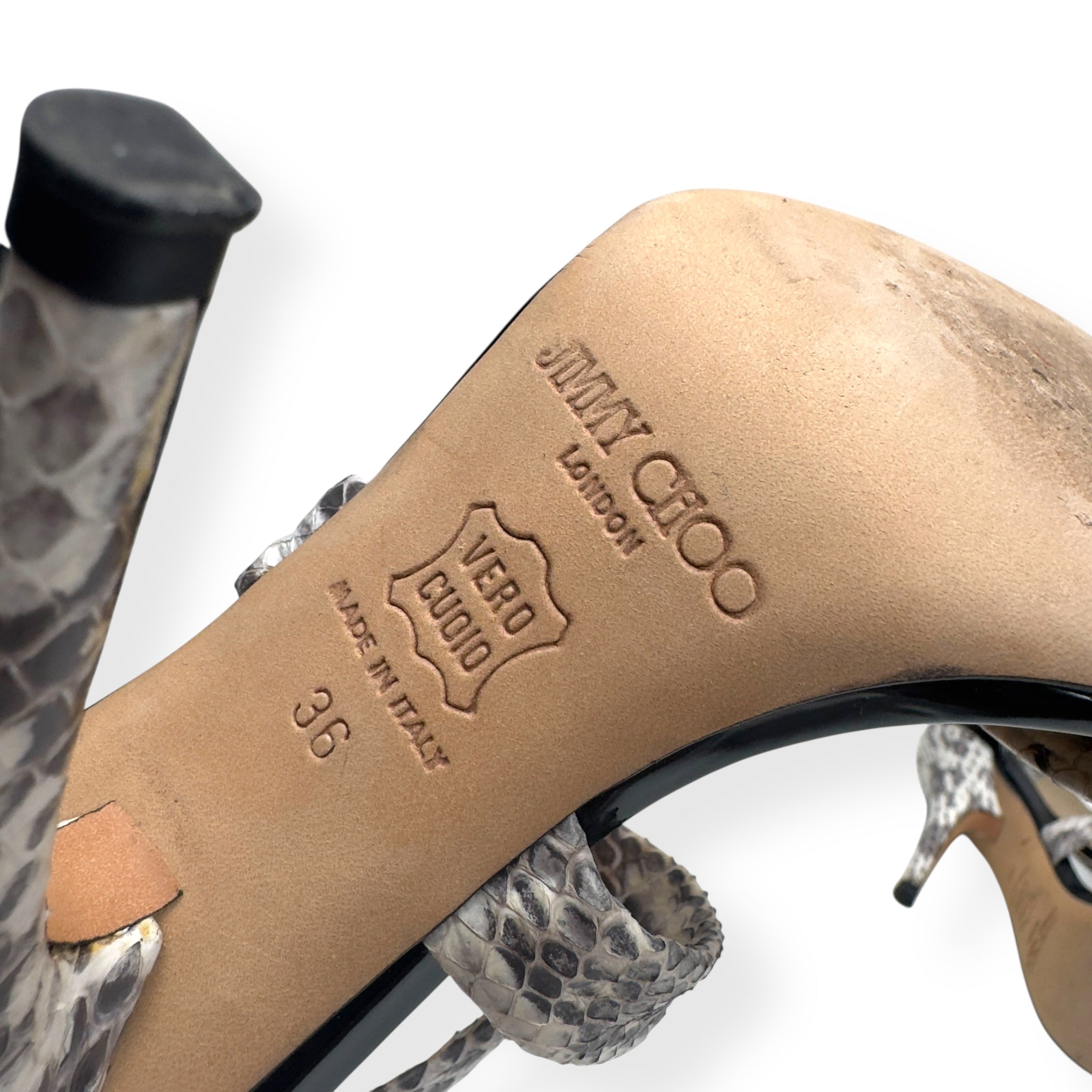 JIMMY CHOO ELAPHE PYTHON / PATENT LEATHER HEELS GREY / BLACK 36 / UK3