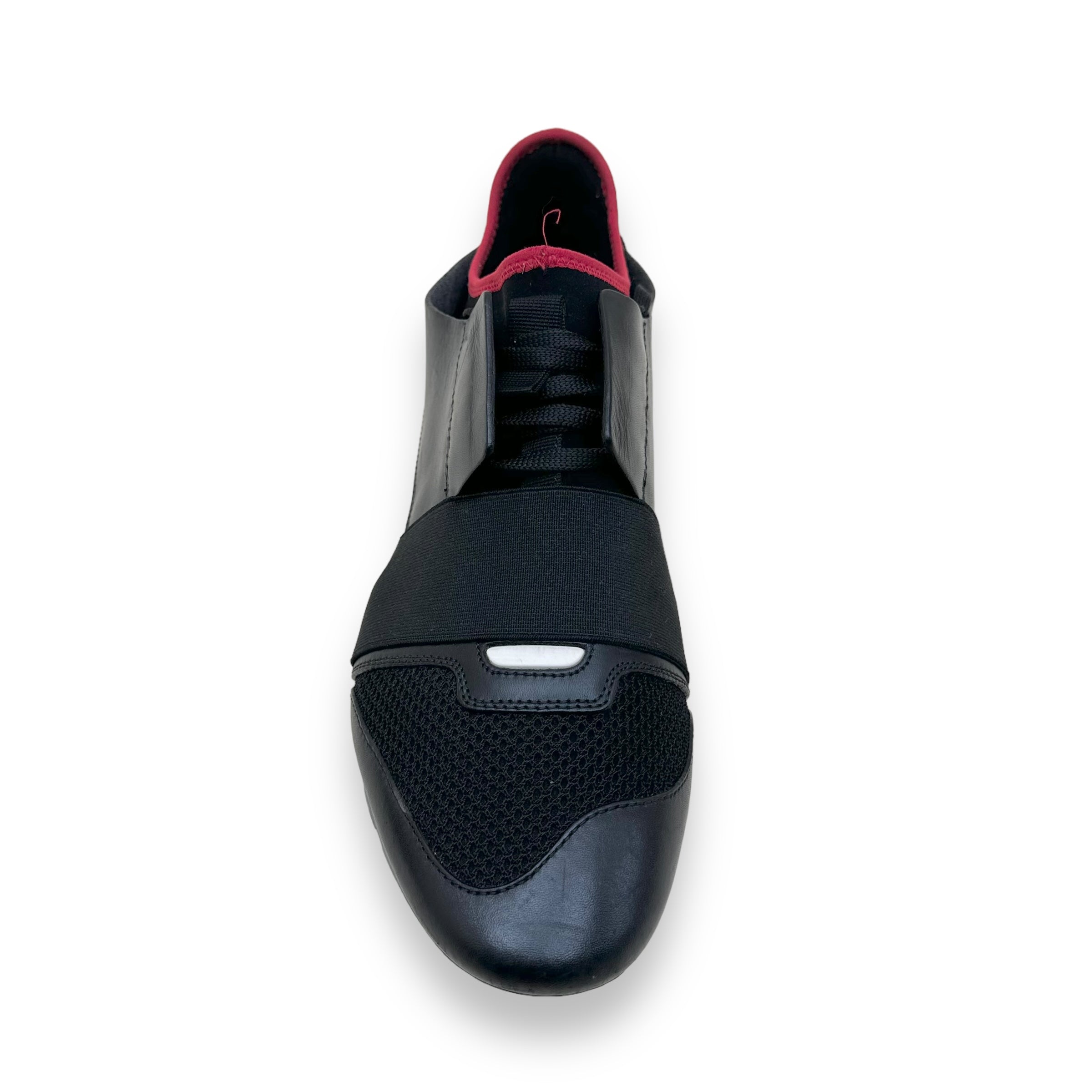 BALENCIAGA LEATHER / MESH RACE RUNNER SNEAKER BLACK / RED UK9