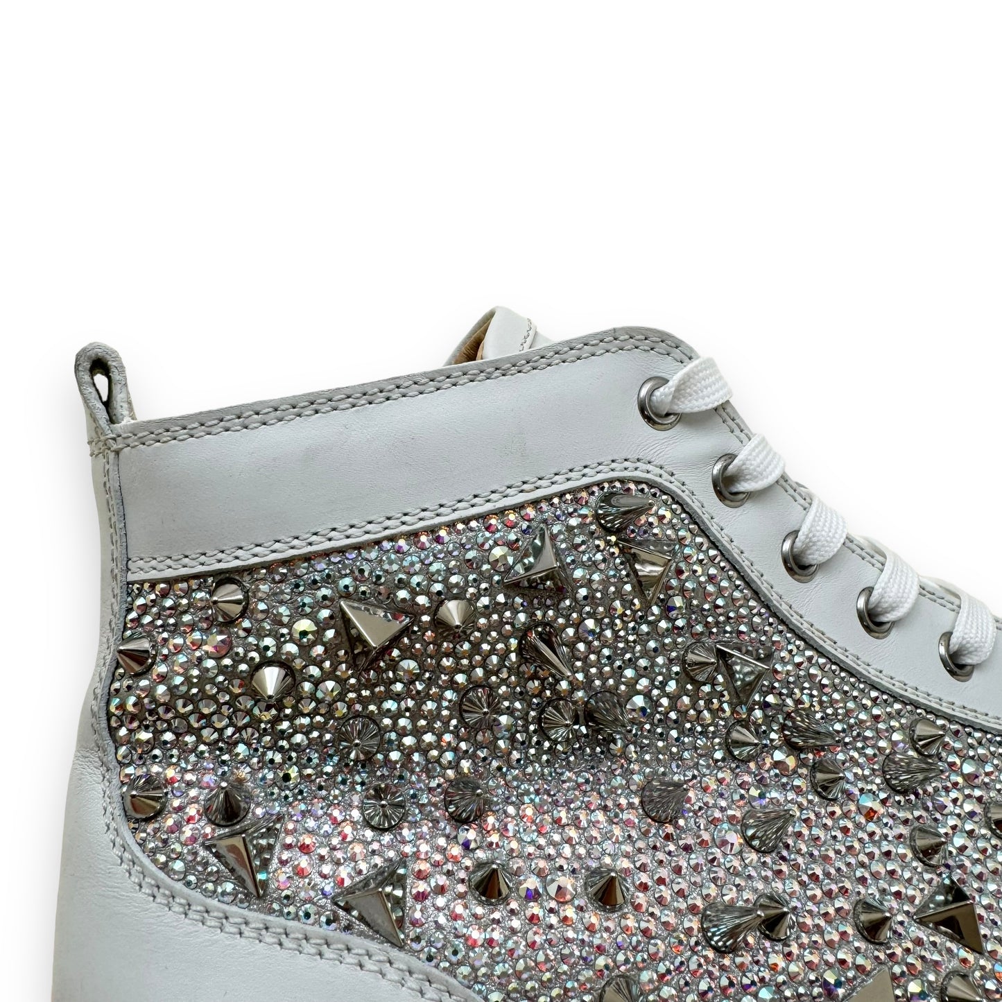 CHRISTIAN LOUBOUTIN PIK SPIKE HIGH TOP SNEAKER WHITE / SILVER UK8