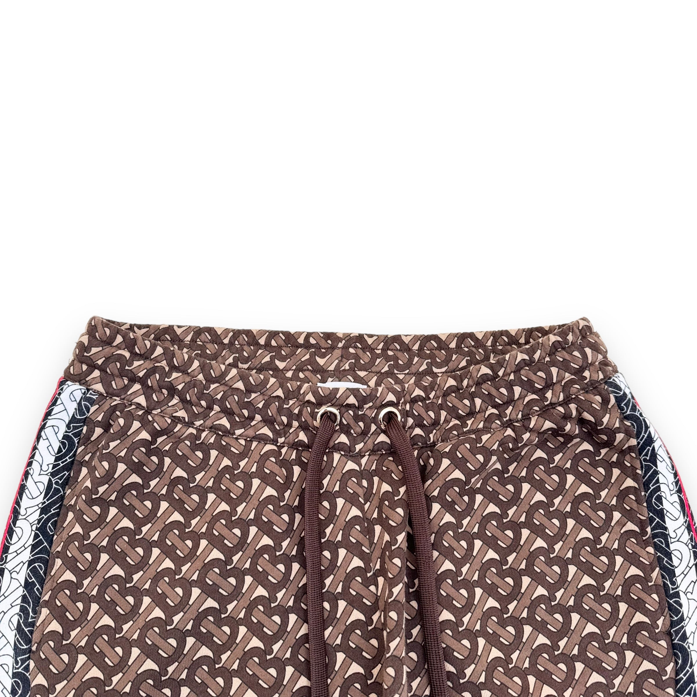 BURBERRY MONOGRAM STRIPE PRINT COTTON SWEATPANTS BROWN M