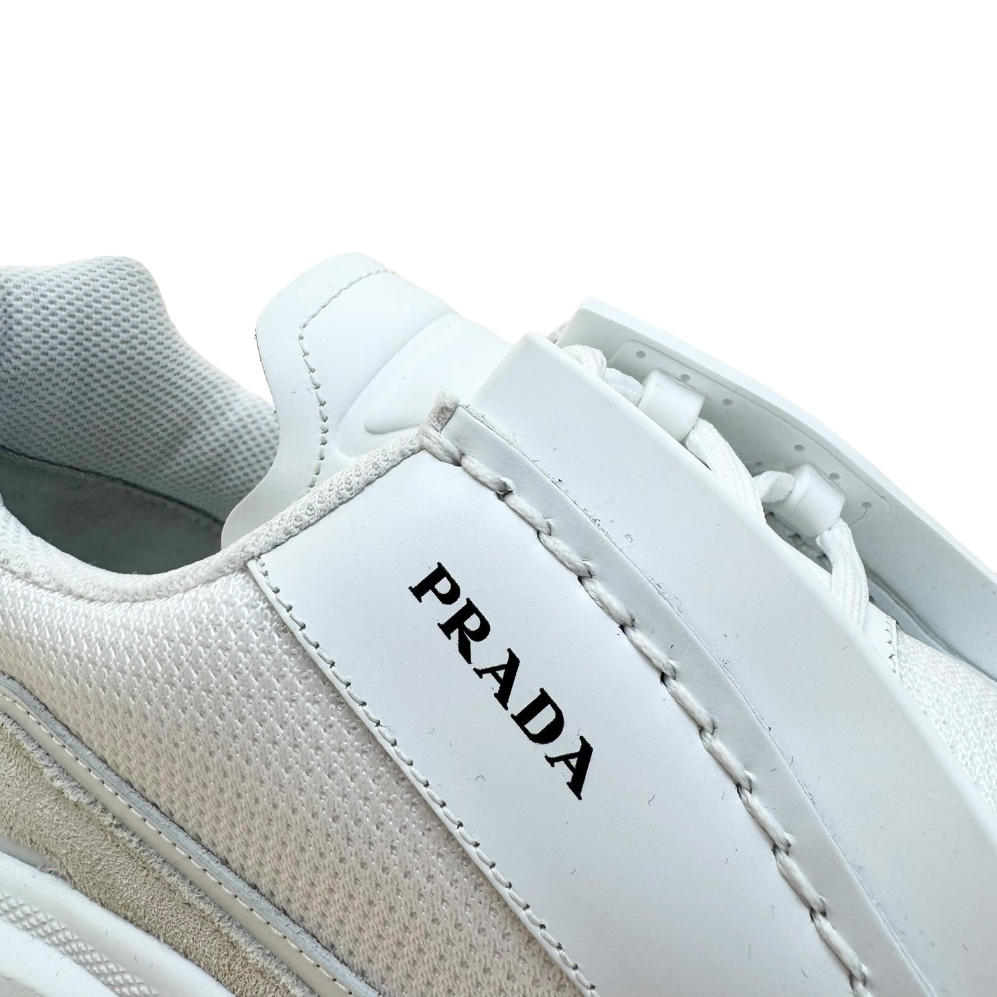 PRADA SYSTEME BRUSHED LEATHER SNEAKER WHITE UK9.5
