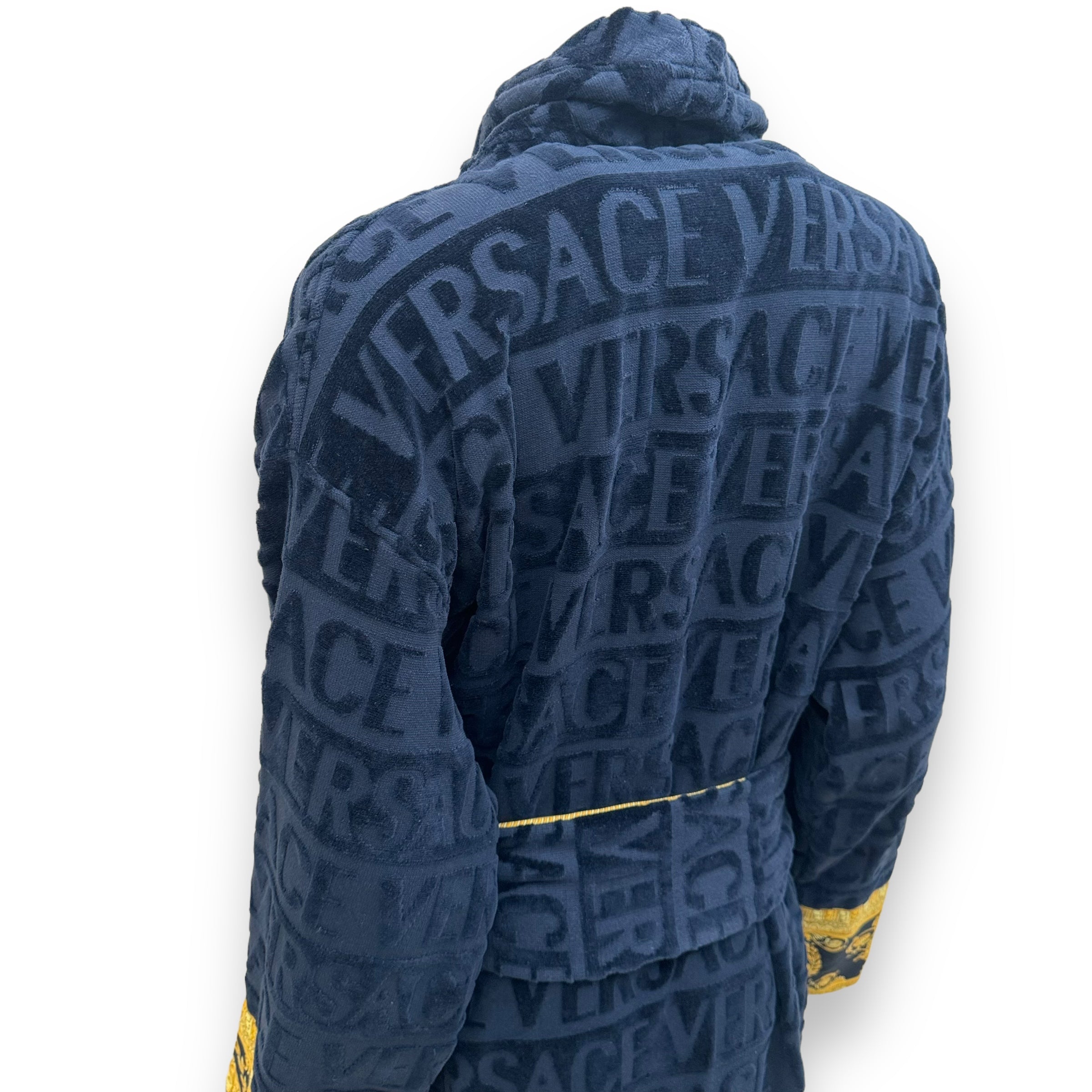 VERSACE BAROQUE BATHROBE NAVY / GOLD XL